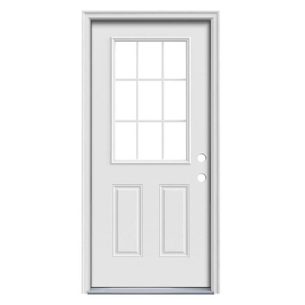 RELIABILT TTBS629617 32-in x 80-in x 4-9/16-in Steel Half lite Left-hand inswing Unfinished Prehung Front Door with Brickmould Insulating core with Grilles