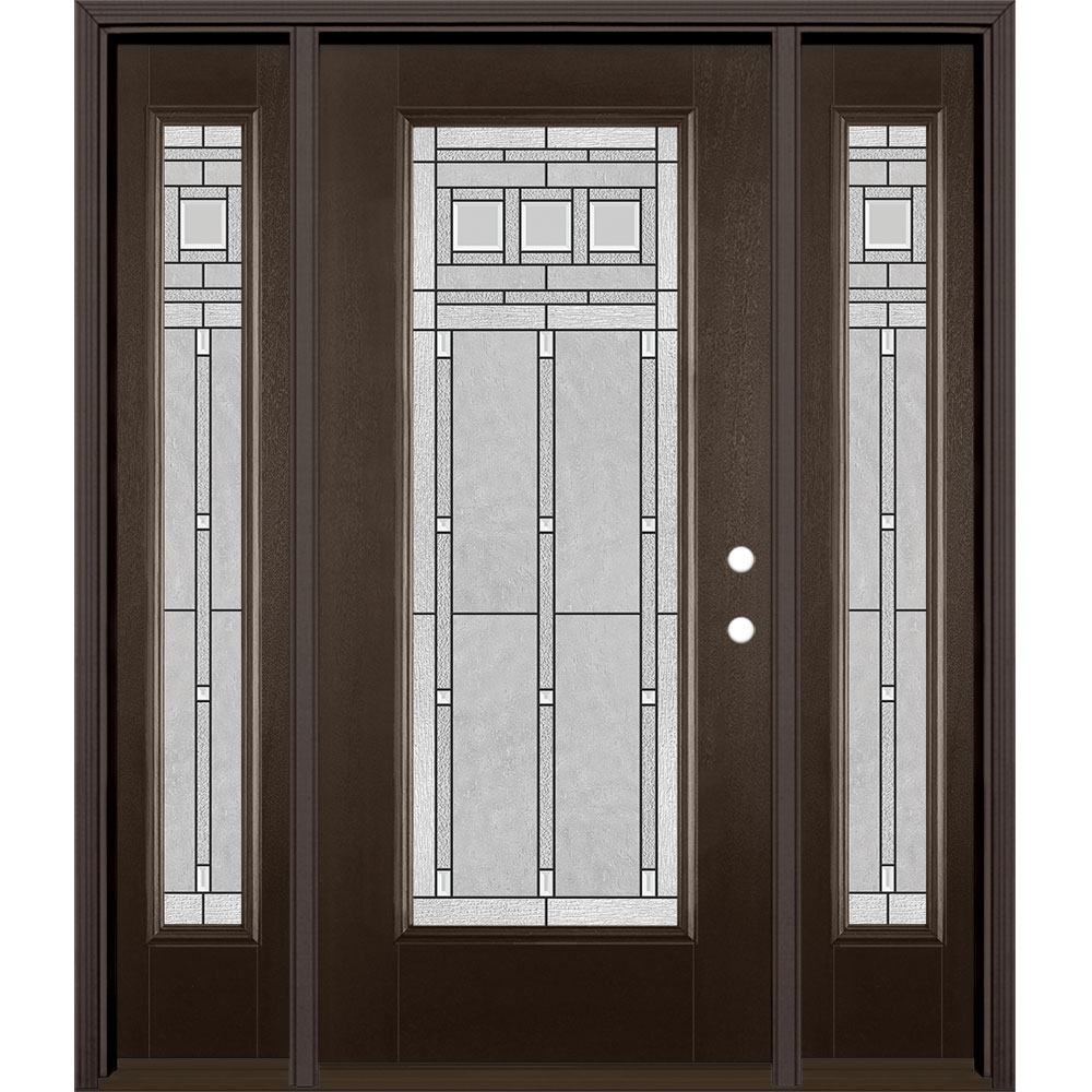 Masonite Craftsman 64 In X 80 In Fiberglass Full Lite Left Hand Inswing Walnut Stained Prehung 3946