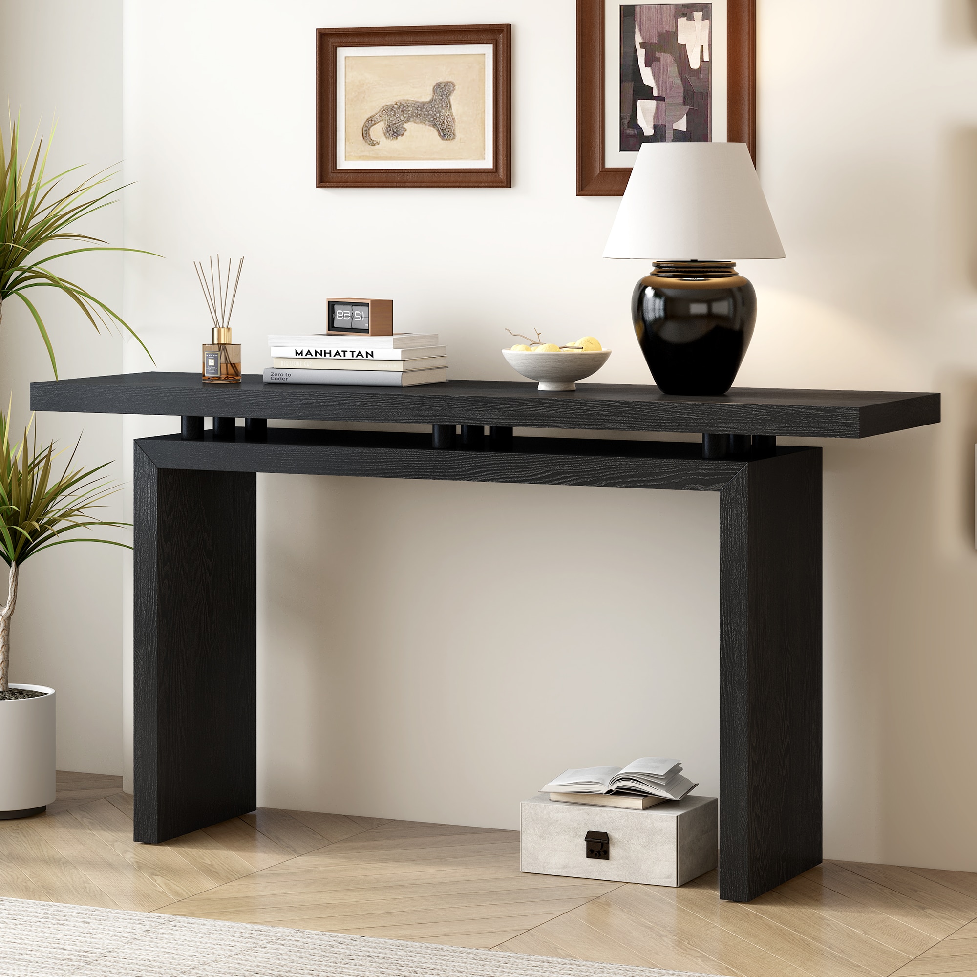 ModernLuxe N711P241324B Uniquely Designed Ash Veneer Console Table Modern Simple Style Featuring Clever Tabletop Design Suitable for Entryway Hallway Living Room Foyer