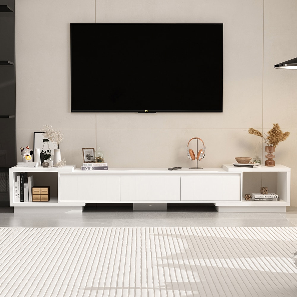 Homsee V-KF020334-02 White Modern Expandable TV Stand with 3 Drawers Adjustable Entertainment Center for Living Room