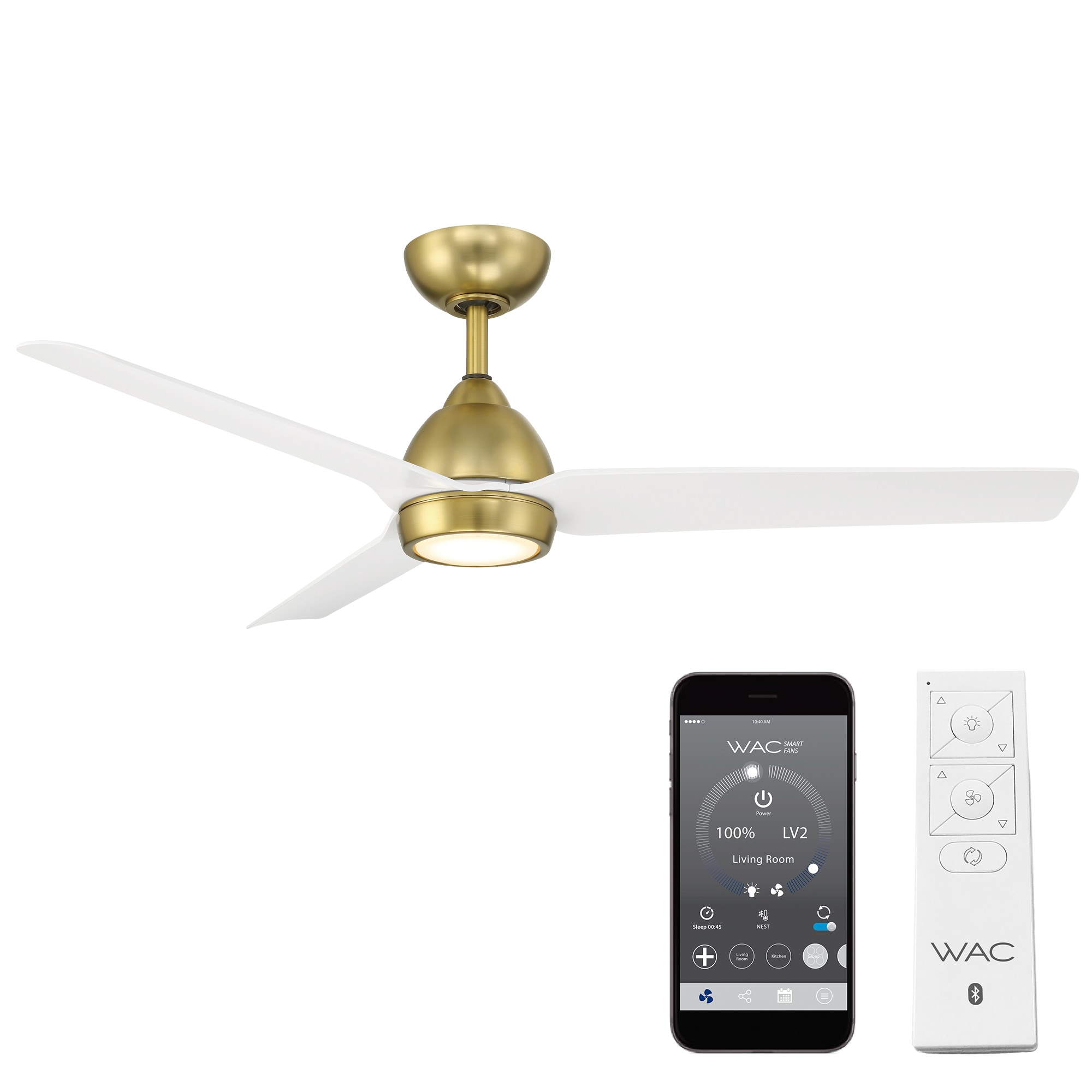 WAC Lighting Clean 52-in Soft Brass with Matte Black Blades Integrated LED Indoor/Outdoor Smart Ceiling Fan and Remote (3-Blade) F-003-SB/MB Sansujyuku sansujyuku.com