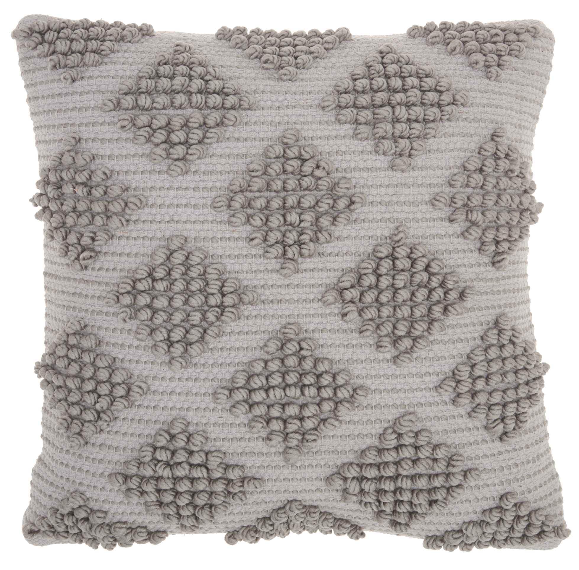 18" Light Gray Cotton Woven Diamond Square Throw Pillow