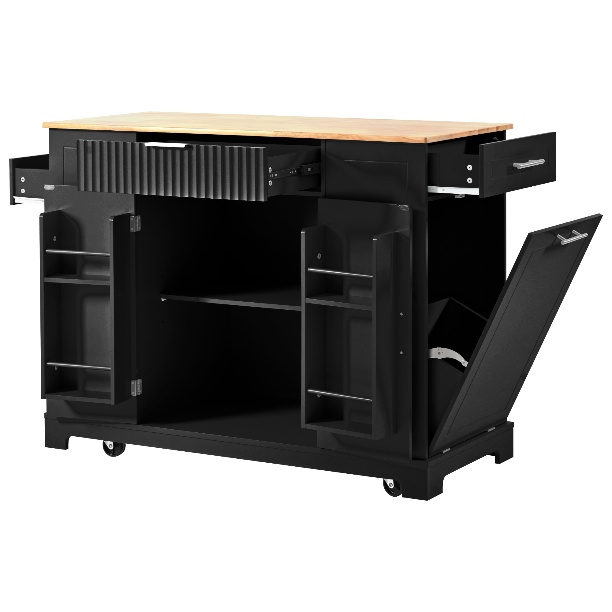 SINOFURN SYA330186BL Black MDF Base with Wood Wood Top Rolling Kitchen Island ( 20.5-in x 48.5-in x 36.4-in )