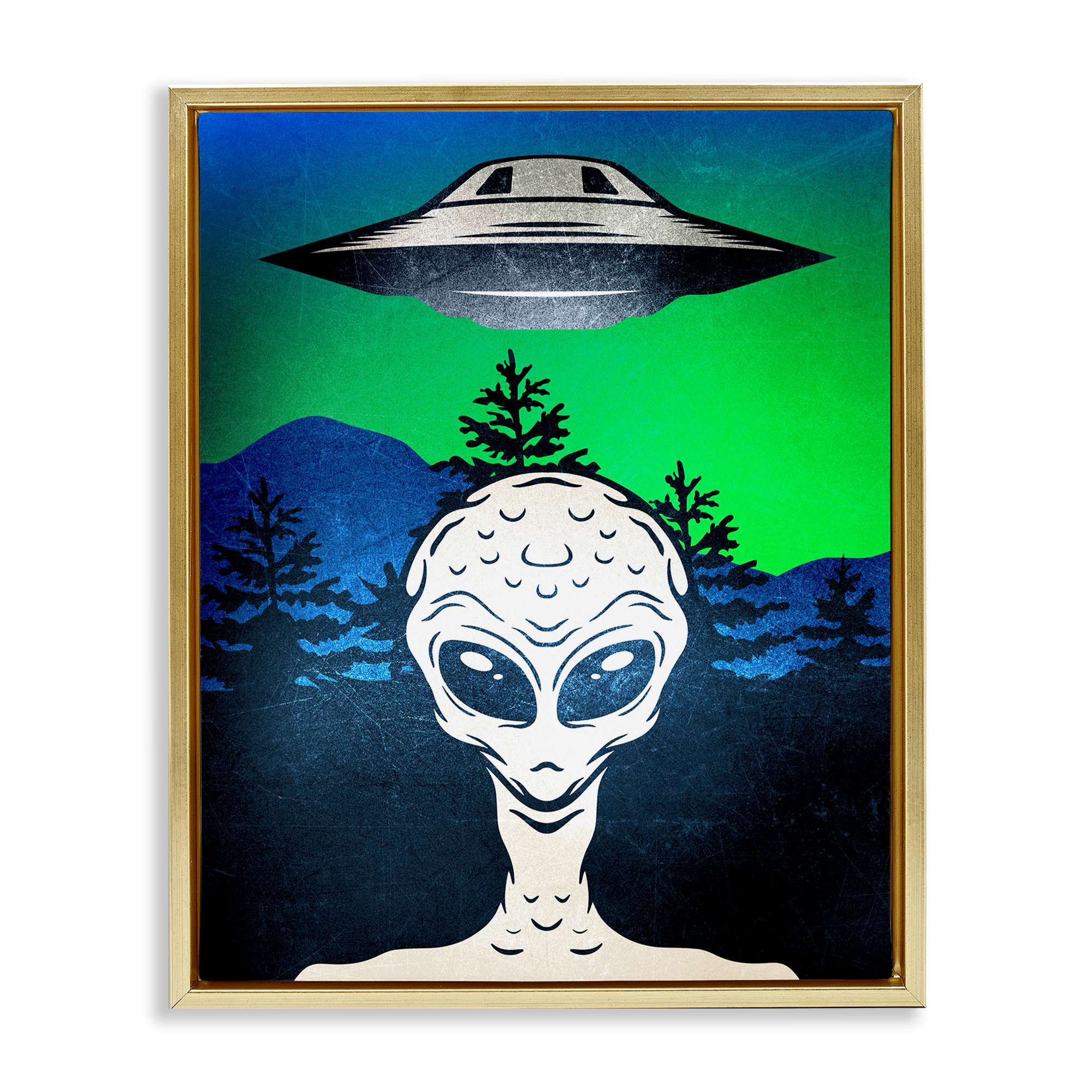 Stupell Industries BS-069-FFG-24X30 Alien and UFO Scene Floating Frame design by Kim Allen