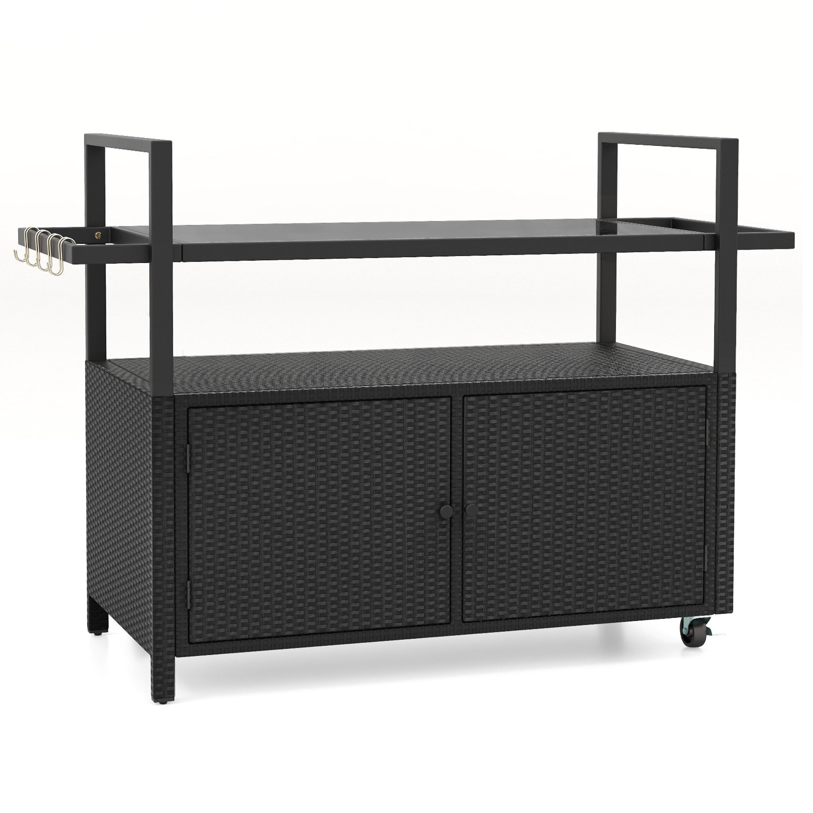 LIVIZA OUS72152 Black Wicker Outdoor Serving Cart