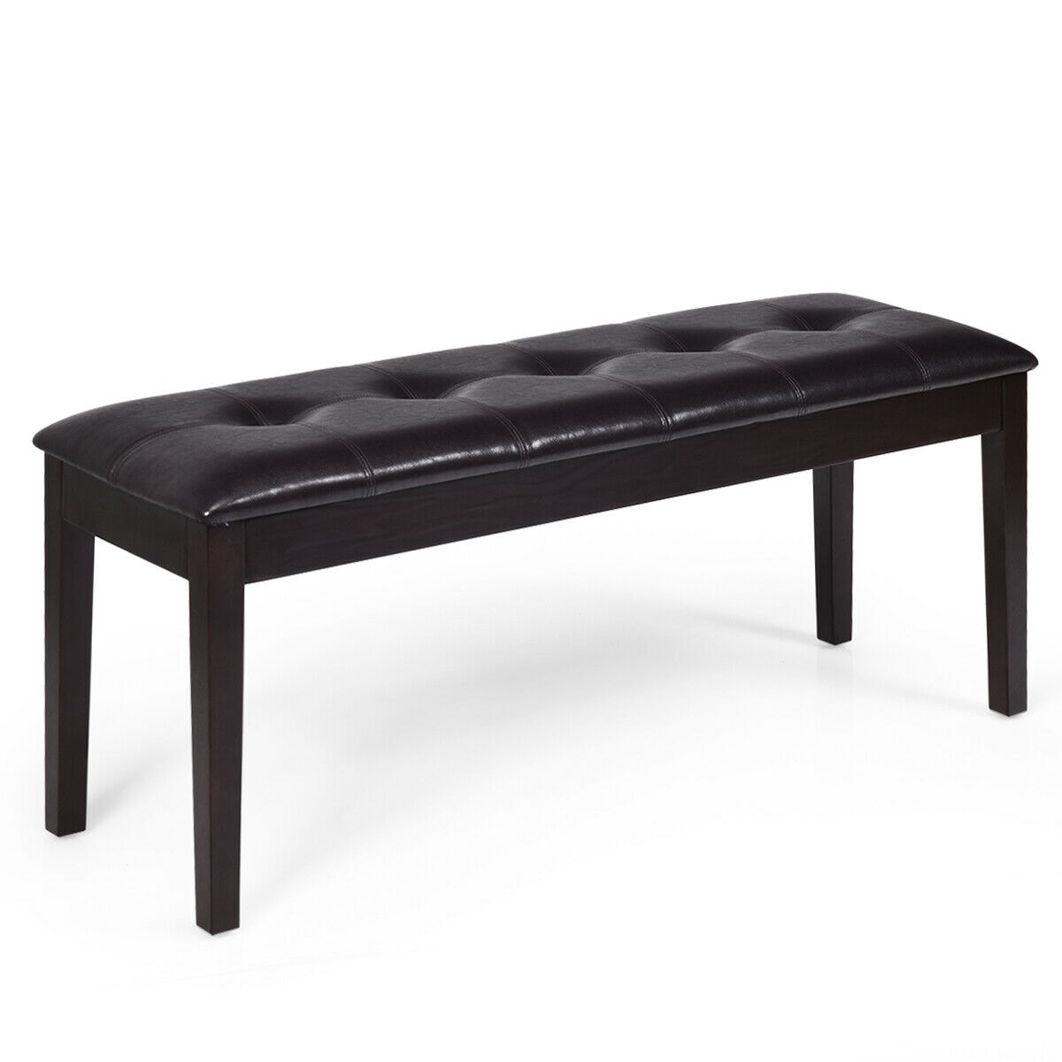SUGIFT - 46-in Upholstered PU Button Tufted Solid Wood Dining Room Bench