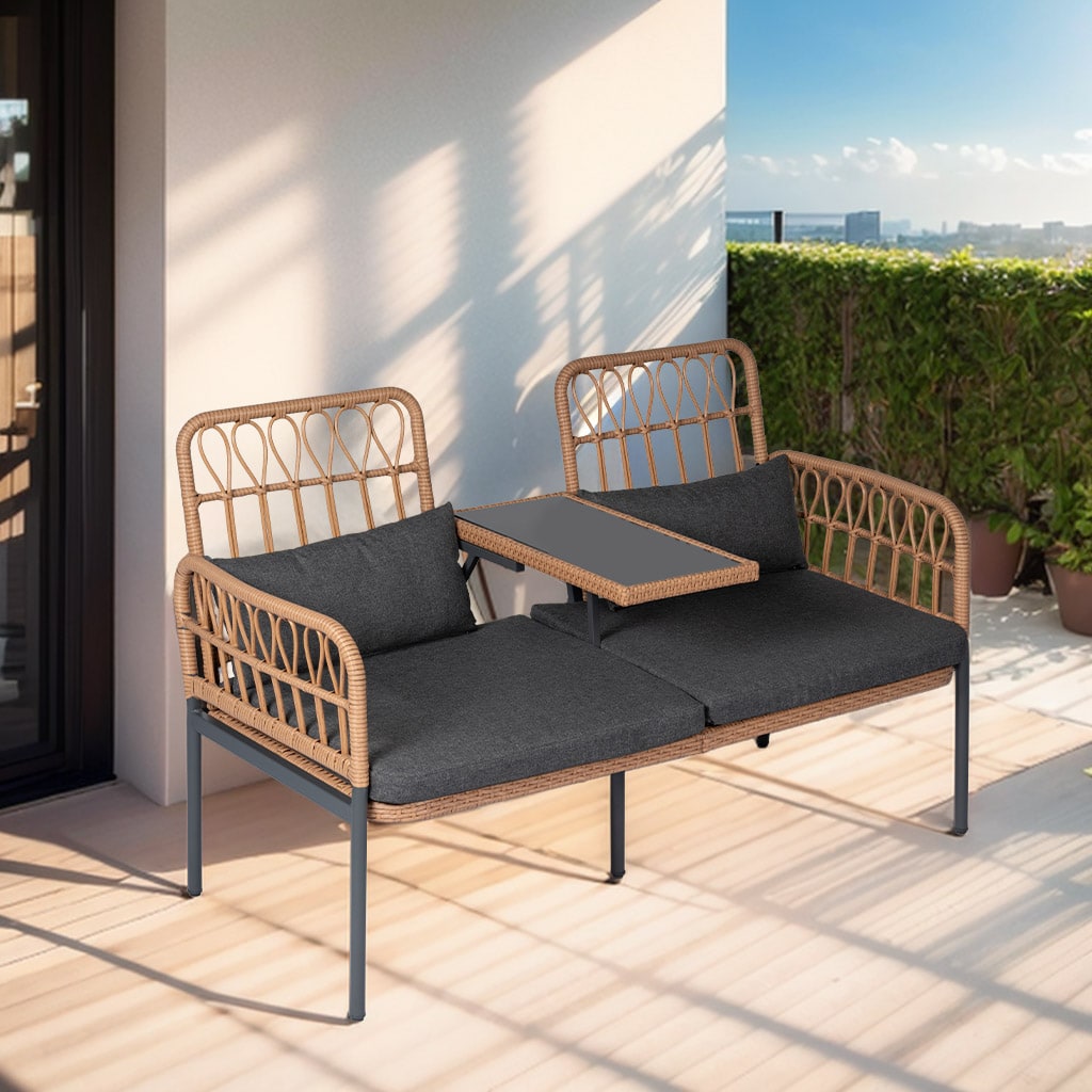 Grearden LS-ST025GY Rattan Patio Conversation Set with Gray Cushions