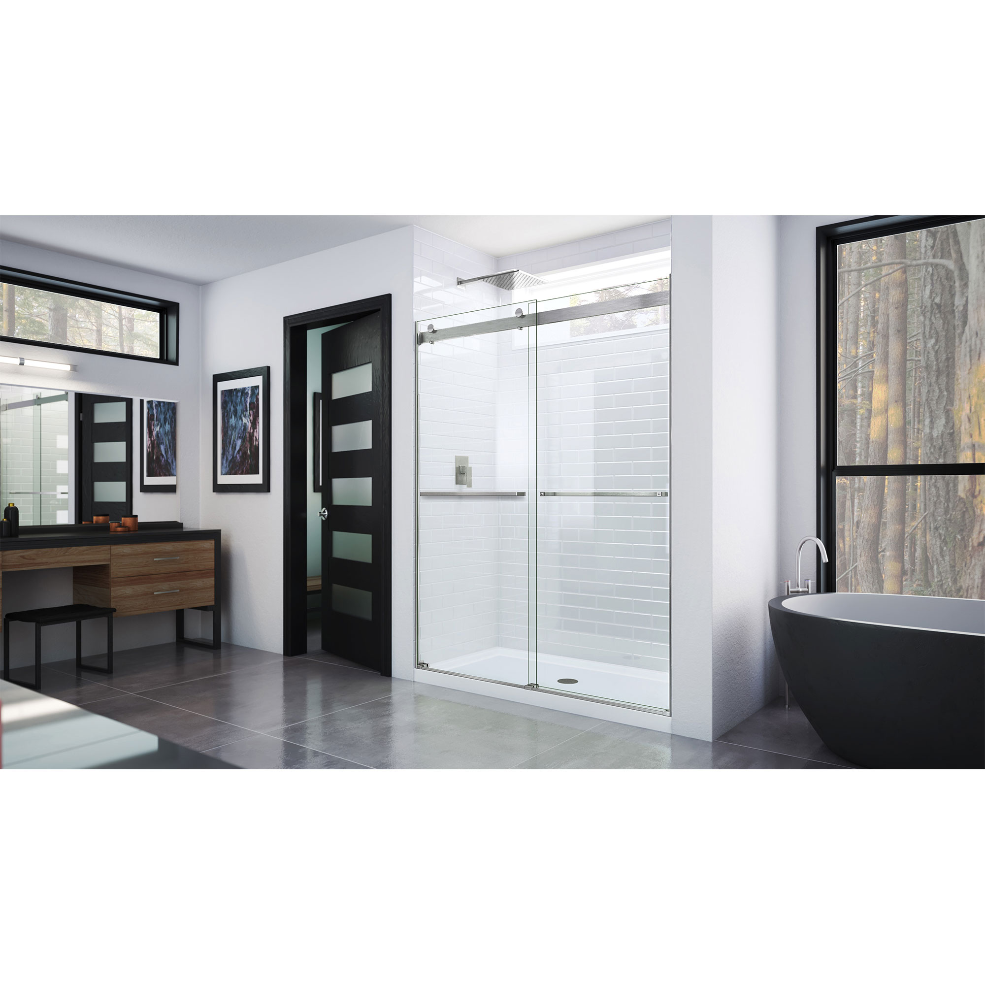 Essence Frameless Brushed Nickel Sliding Shower Door with Clear Glass