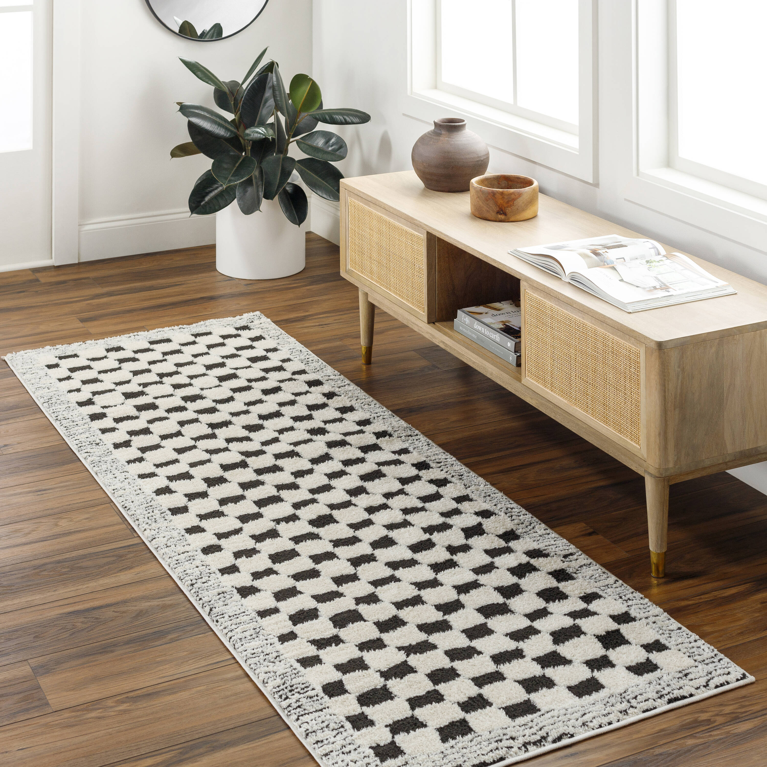 Livabliss FEU2325-2773 Freud 2 x 7 (ft) Polyester Black Rectangular Indoor Geometric Global Runner rug