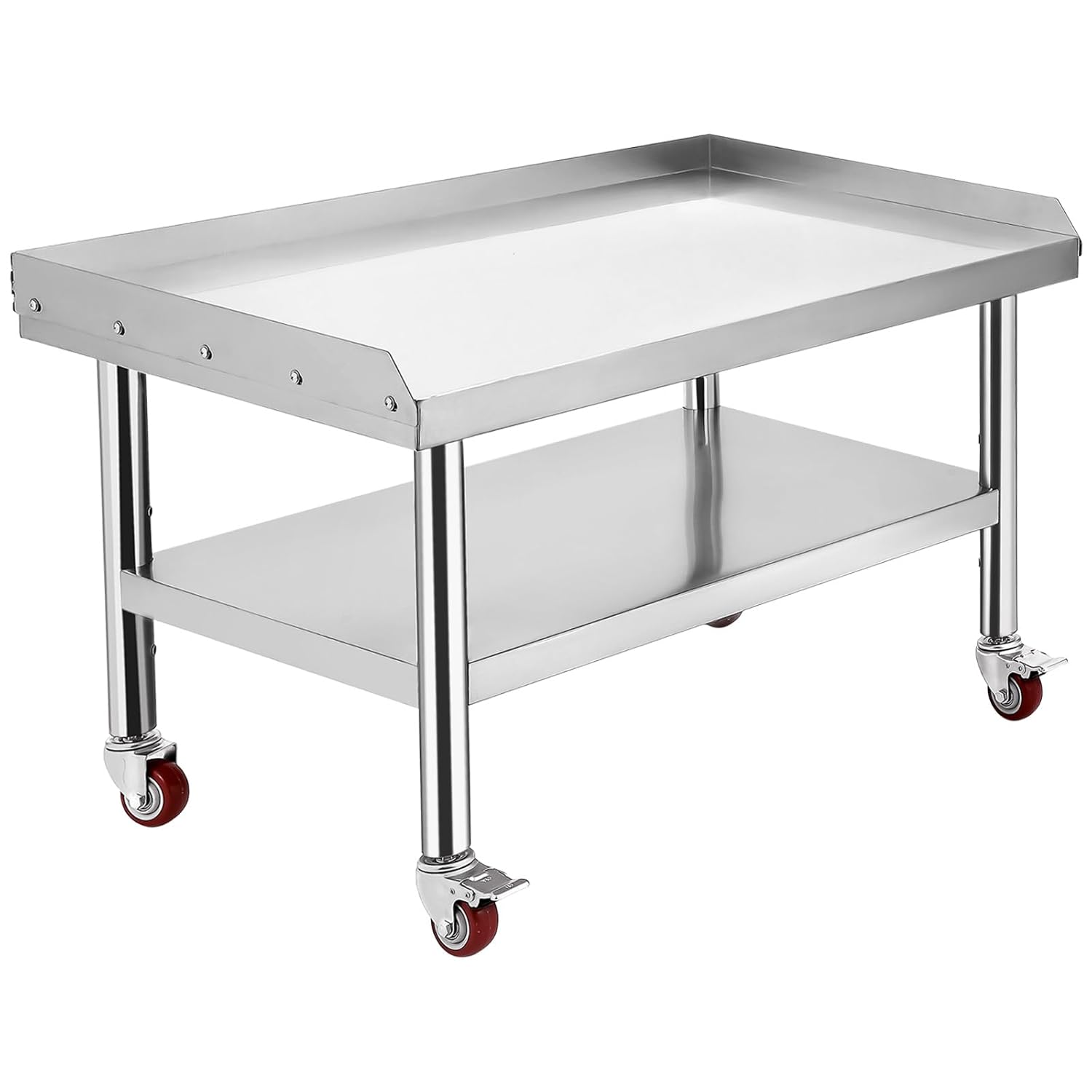 Qeetex Heavy Duty Stainless Steel Grill Stand Table with Adjustable Legs and Casters 36 by 30 Inches 1000 Pounds Top Shelf Capacity 220 Pounds Bottom Shelf Corrosion Resistant Polished Surface for Commercial Kitchens Bars and Homes
