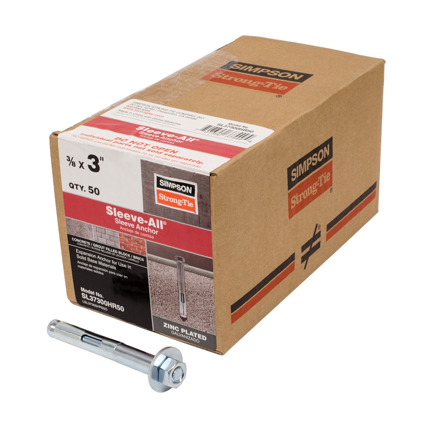 Simpson Strong-Tie SL37300HR50 3/8-in x 3-in Sleeve Anchors 50 -Pack