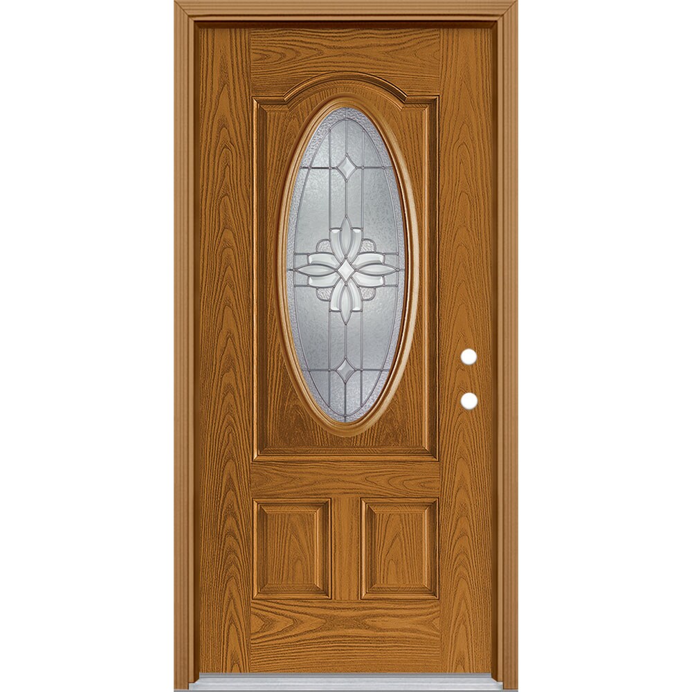 Masonite 2626127 Laurel 36-in x 80-in Wood 3/4 Lite Left-Hand Inswing Oak Crest Stained Single Front Door with Brickmould Insulating Core