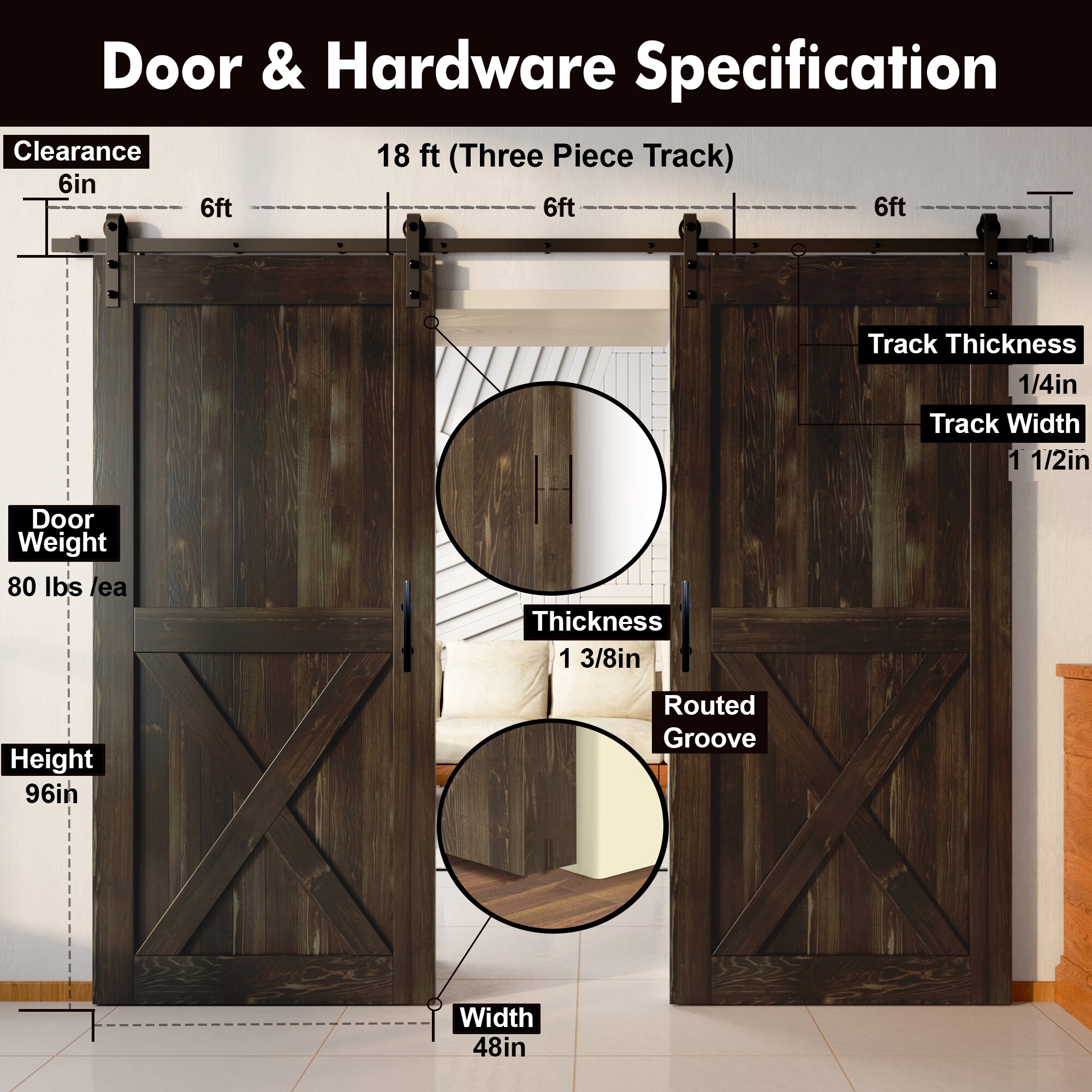 HOMACER YT2TGH216C-4896-X-EB Barn-Doors - View #7
