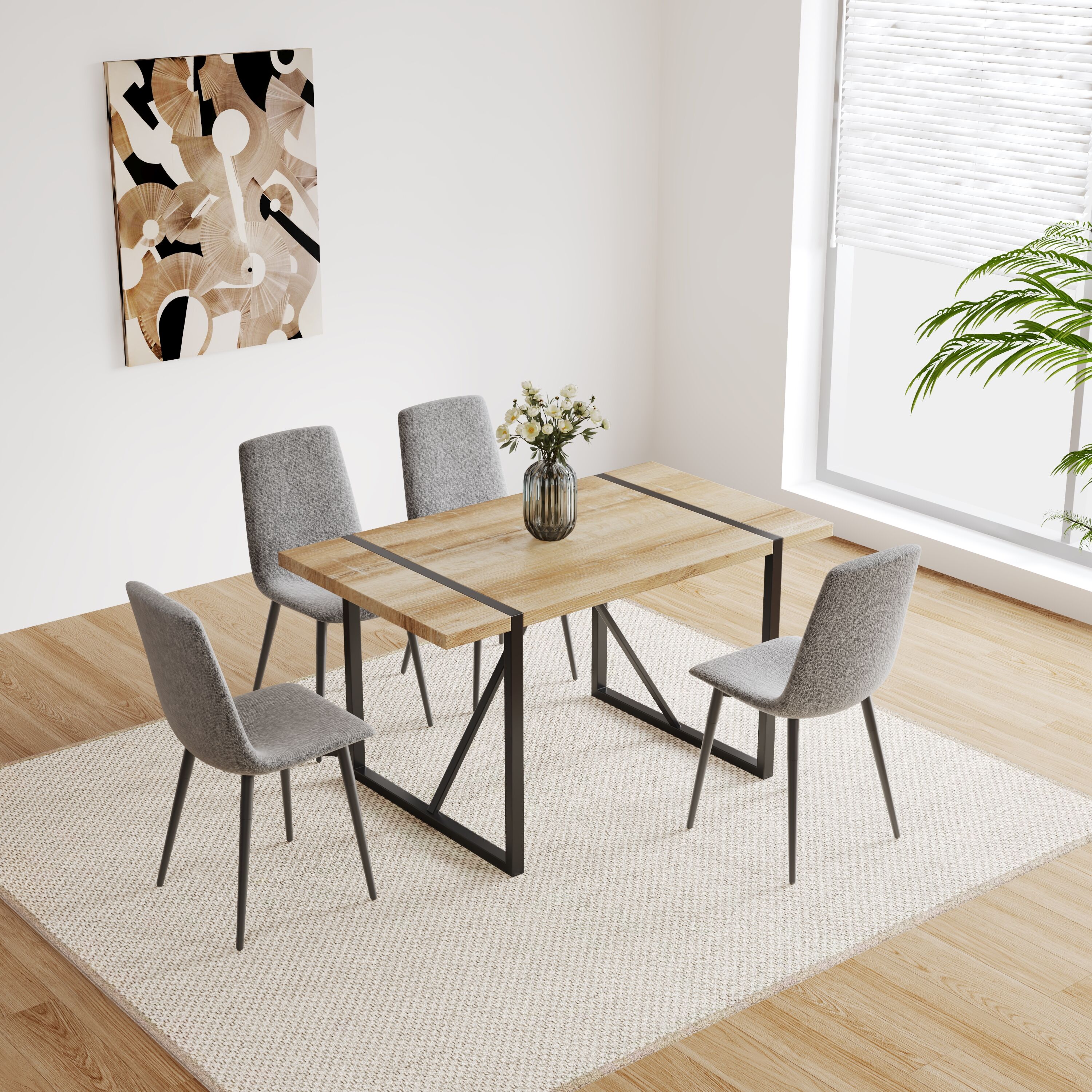 Siavonce XH00005 Natural+Grey Contemporary/Modern Dining Room Set with Rectangular Table ( Seats 4 )