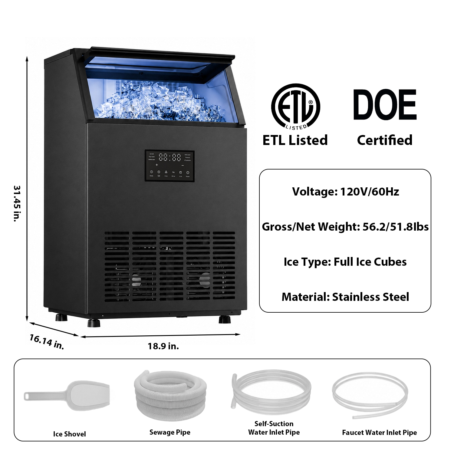 Anlicho 18.9 in. 120-lb/24H Freestanding/UnderCounter Cubed Ice Maker with Dual Water Supply Options/Self-cleaning Black Sansujyuku sansujyuku.com