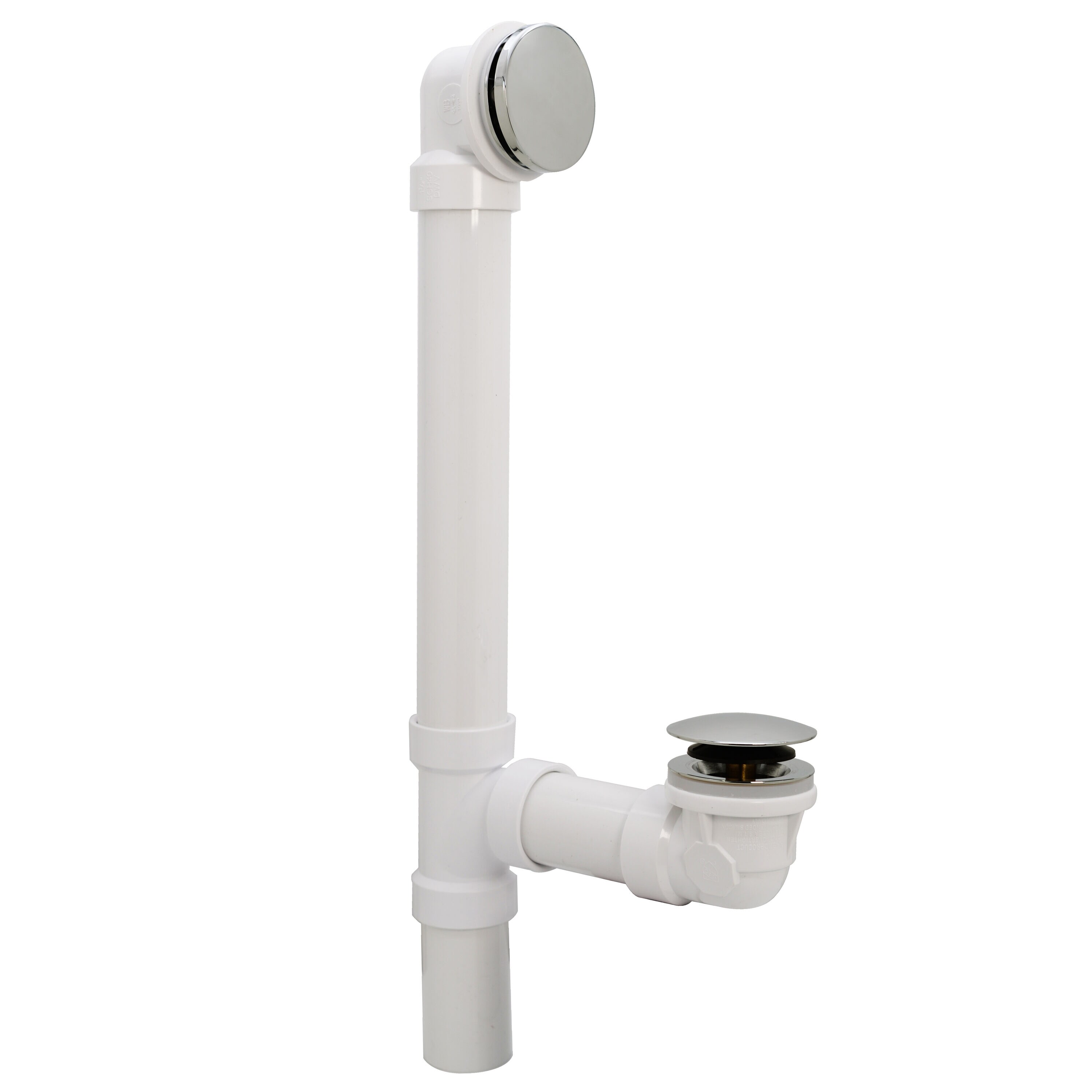 WESTBRASS 493244H-05 Illusionary Overflow 12 In. and 4 In. Sch. 40 PVC Bath Waste and Overflow with Tip-toe Bath Drain In Polished Nickel