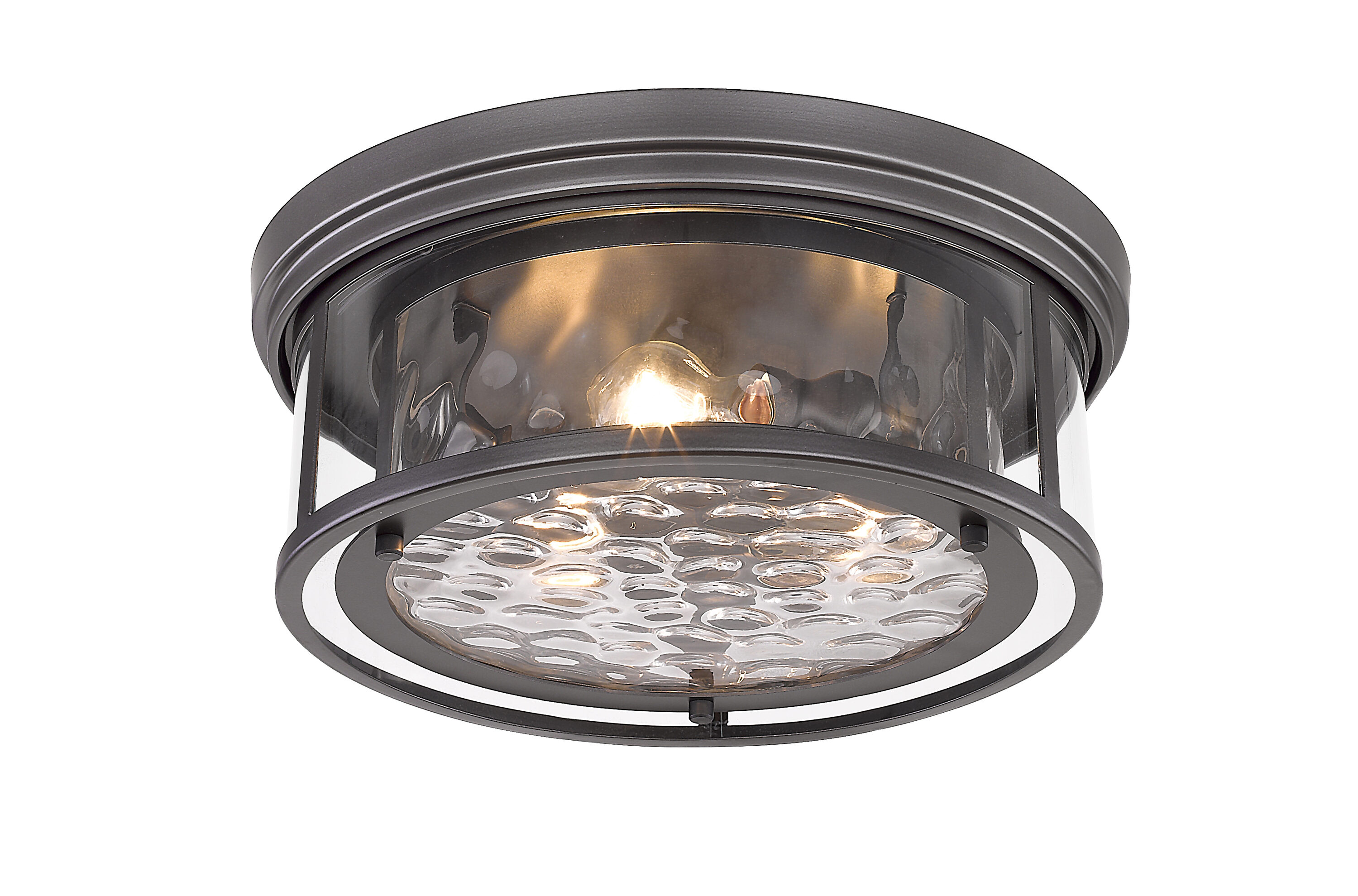 Clarion Transitional Bronze 3-Light Flush Mount with Waterglass Shade