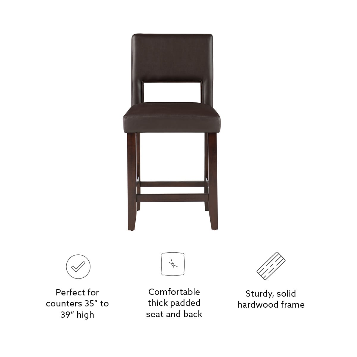 Dark Brown Wood and Leather Counter Stool, 24"