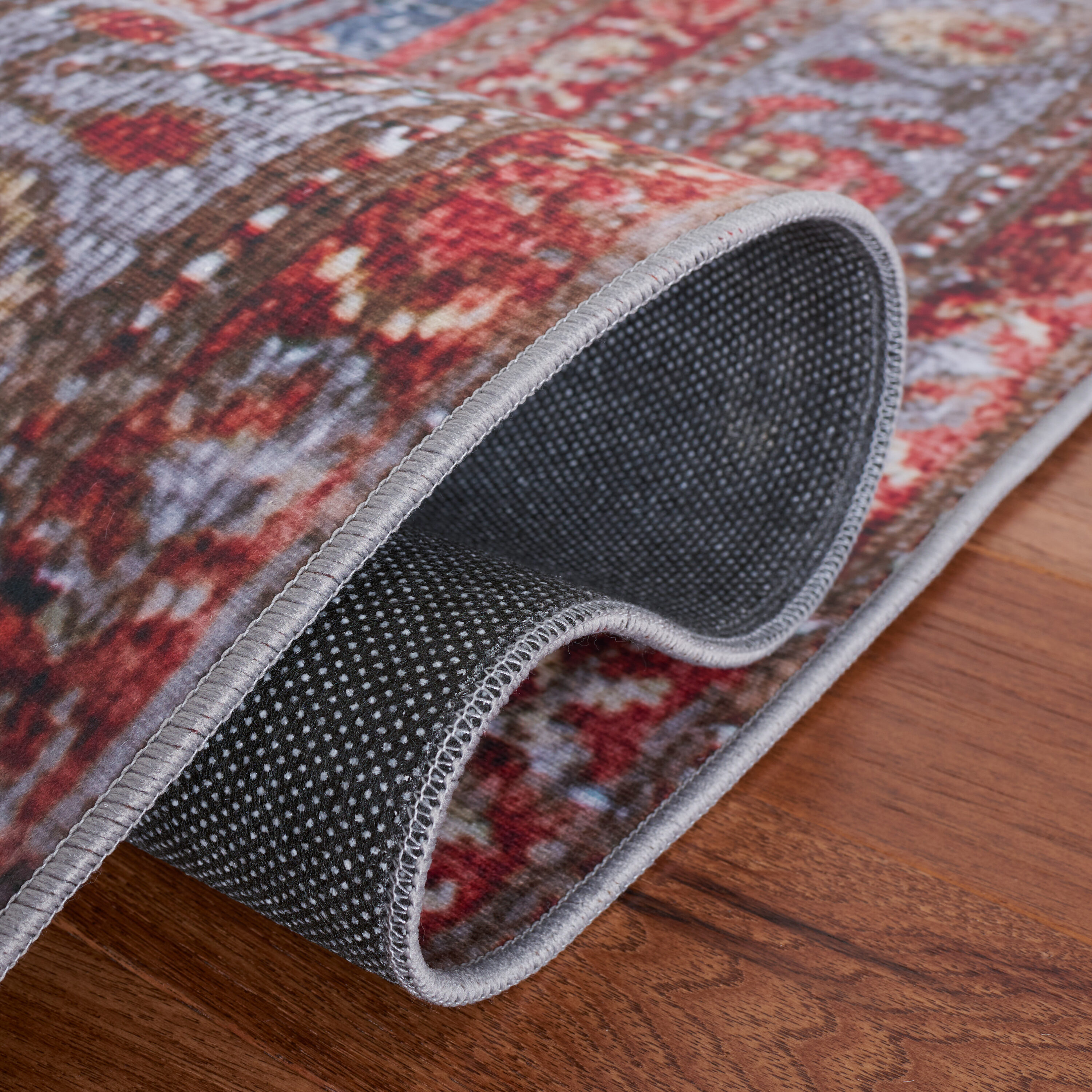 Tucson Blue and Rust Square Machine Washable Area Rug