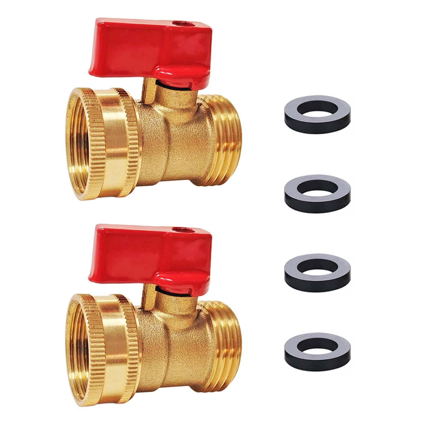 Oyezvary  Heavy Duty Brass Garden Hose Shut Off Valve Big Handle Easy Turn for Lawn Irrigation Water Flow Control 2 pcs with 4 Extra Washers