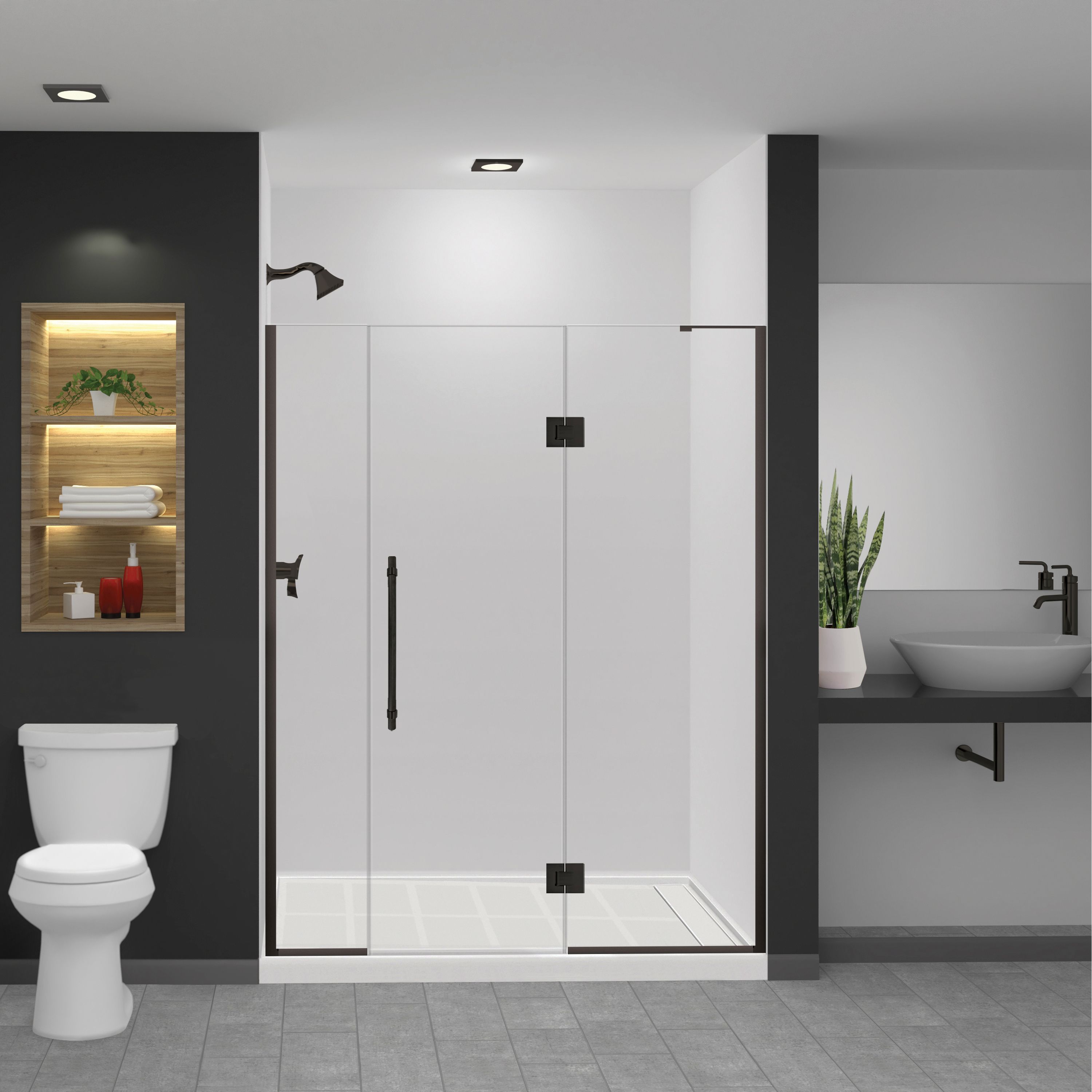 Elizabeth Matte Black 61-in to 62-in W x 76-in H Semi-frameless Hinged Soft Close Shower Door Stainless Steel | - Transolid EHTF61257610C-BK-MB