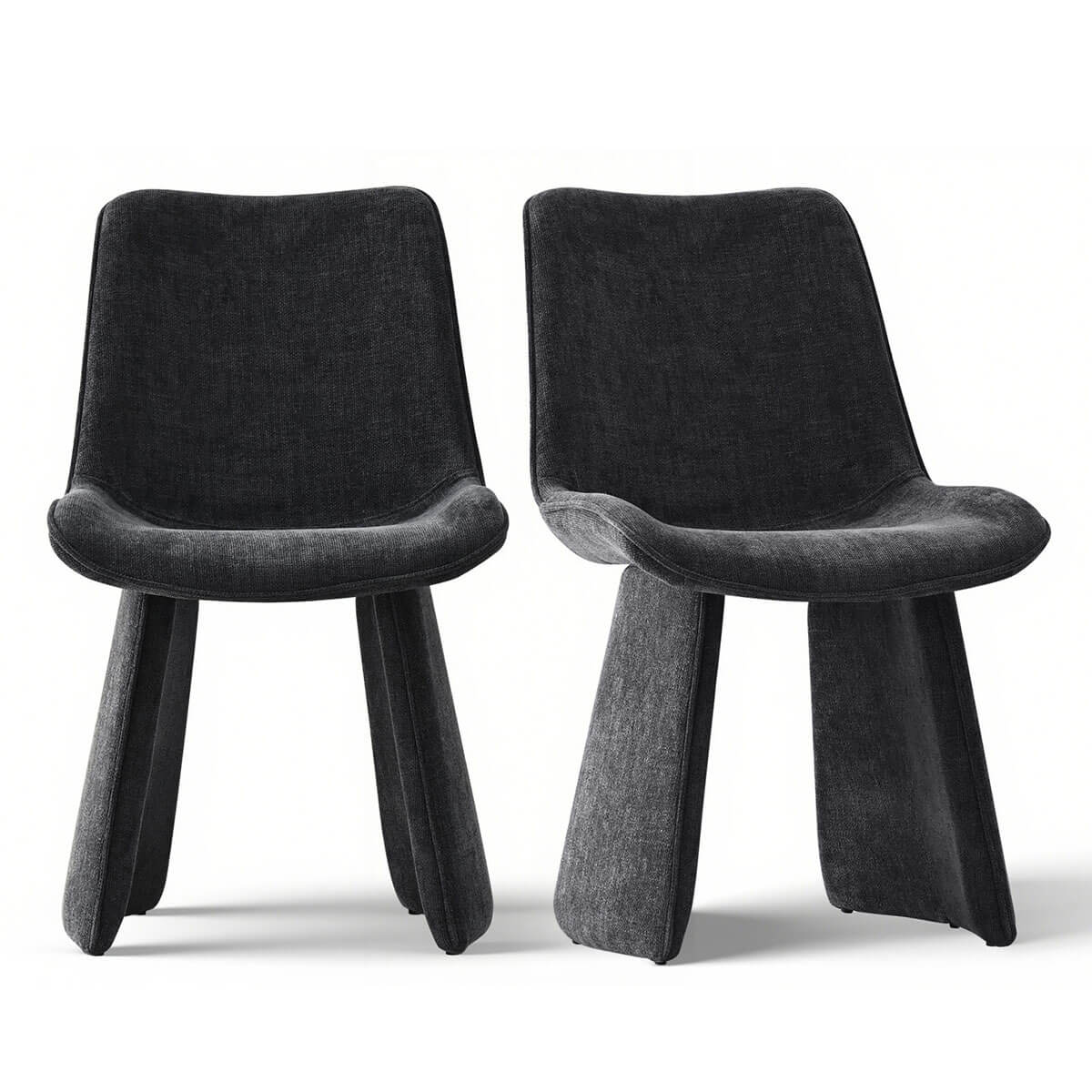 Maison Boucle - Chenille Upholstered Dining Chair Set of 2 Modern Armless High Back Fabric Side C...
