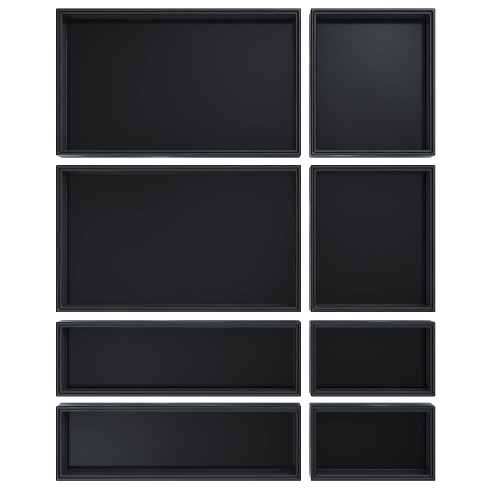 Aoibox  8 Piece Bamboo Drawer Organizer Set Stackable Boxes for Utensils Flatware Makeup Office Black Storage