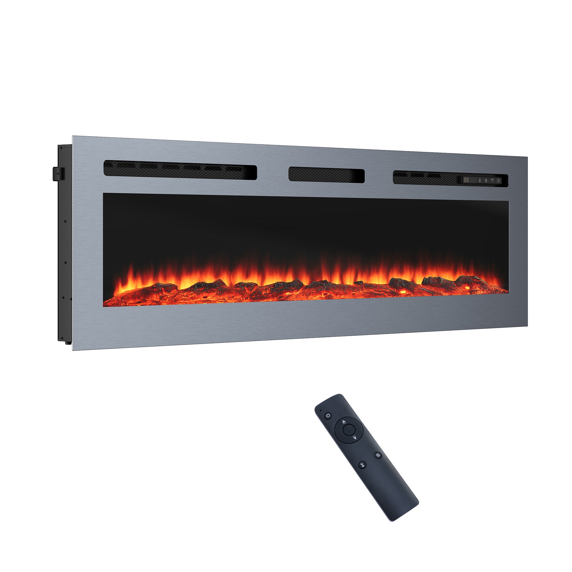 Mondawe MO-CB74715 60-Inches W Stainless Steel Wall mount Fan-forced Wall-mount Electric Fireplace with Remote Control Included