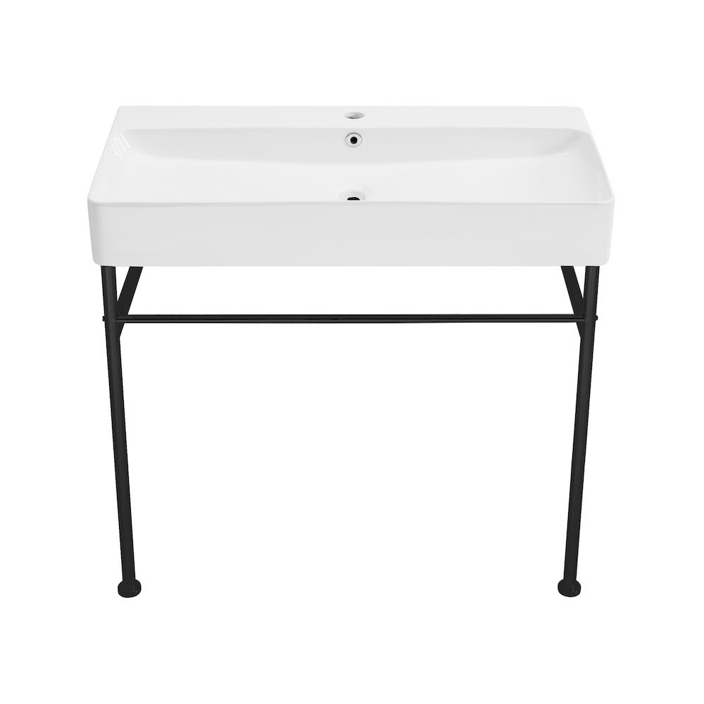 Swiss Madison Carre 36 Ceramic Console Sink White Basin Black Legs in ...