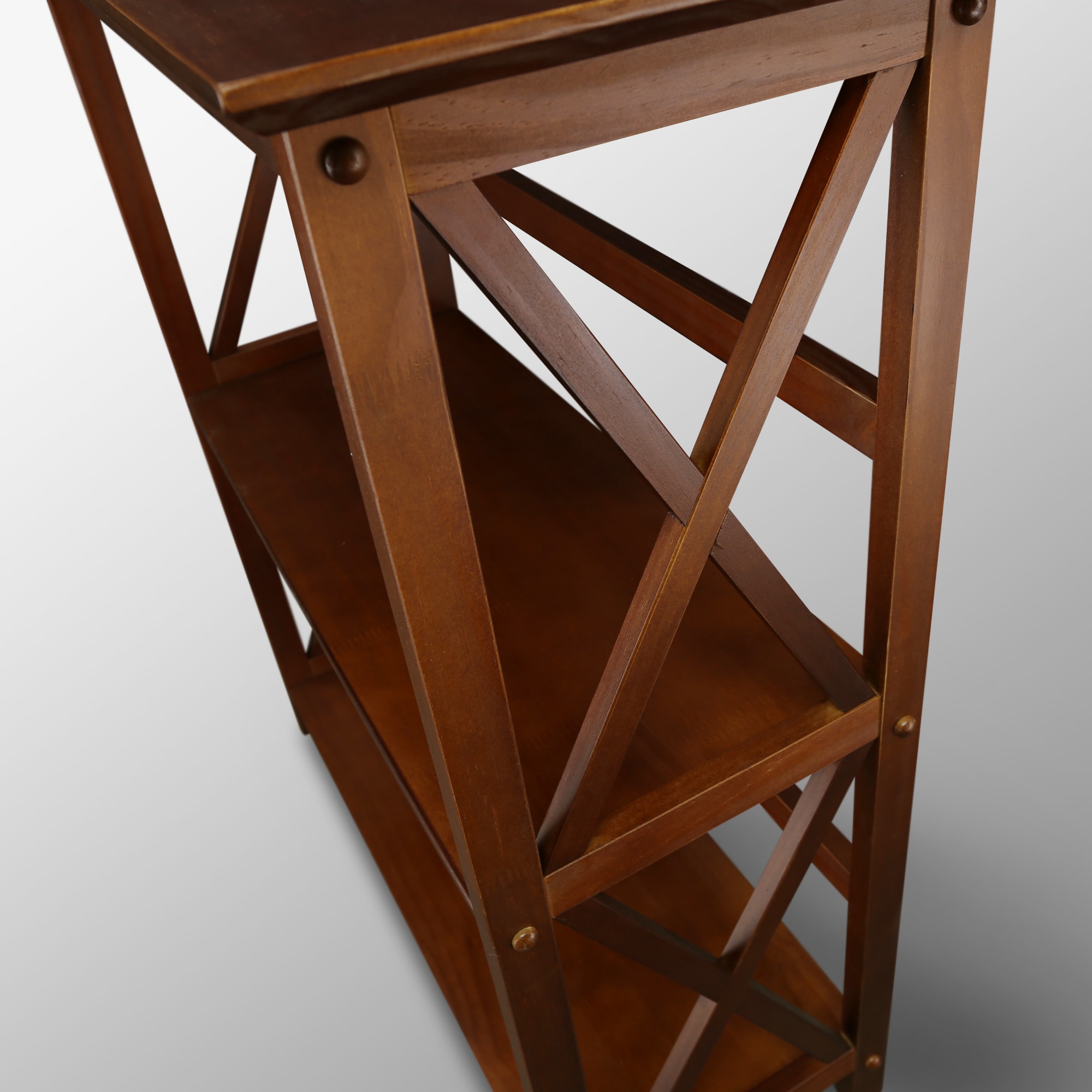 Contemporary Walnut Wood Bookcase with X-Design Doors