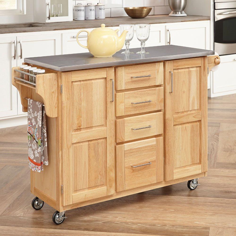 Kitchen Essentials Island Cart Solid Wood Top Effortless Wheels Meal Prep New 