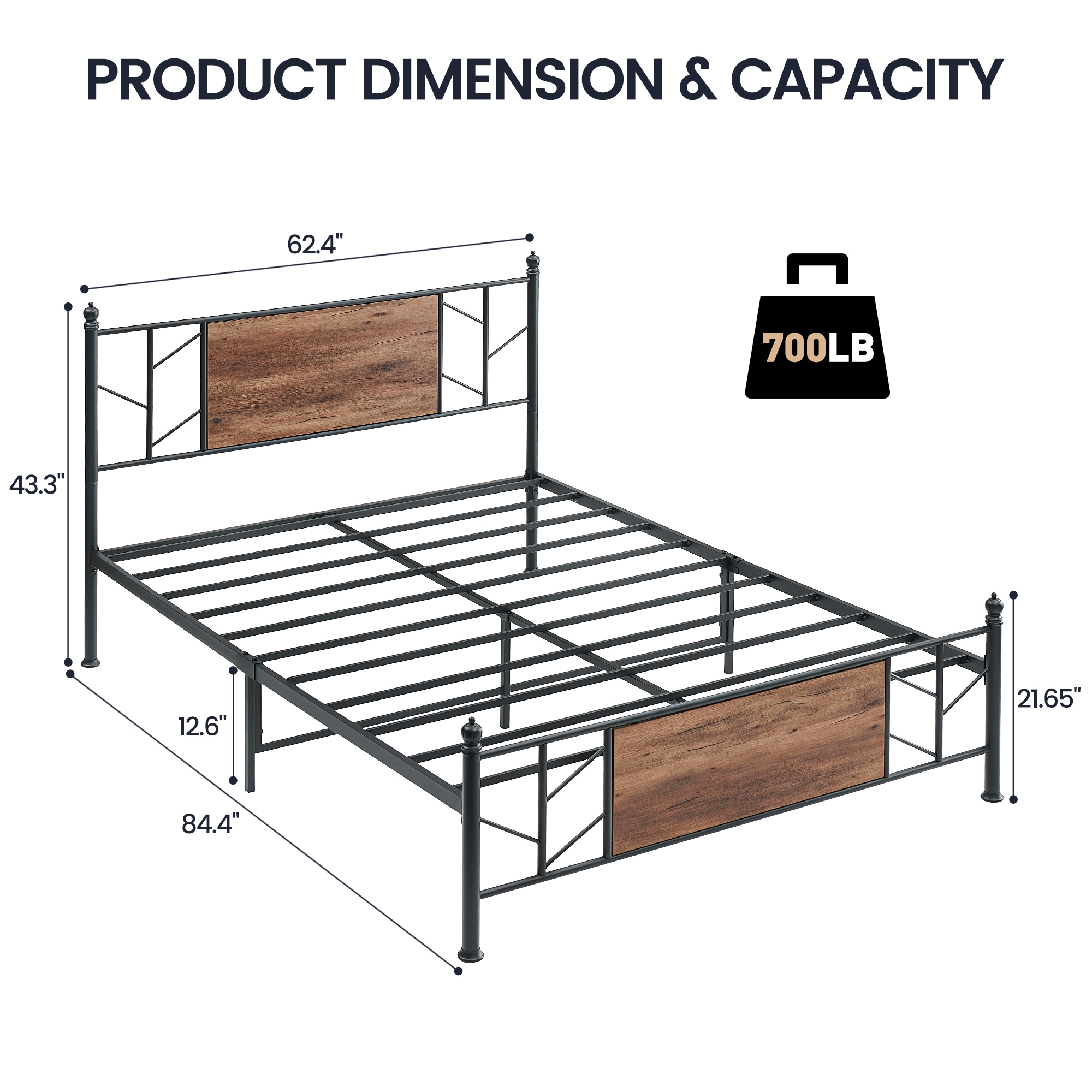 WhizMax Black Queen Wood And Metal Platform Bed In The Beds Department ...