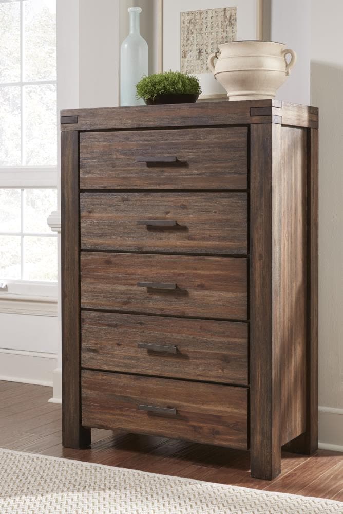 Modus Furniture 3F4184 Meadow Brick Brown Acacia 5-Drawer Chest