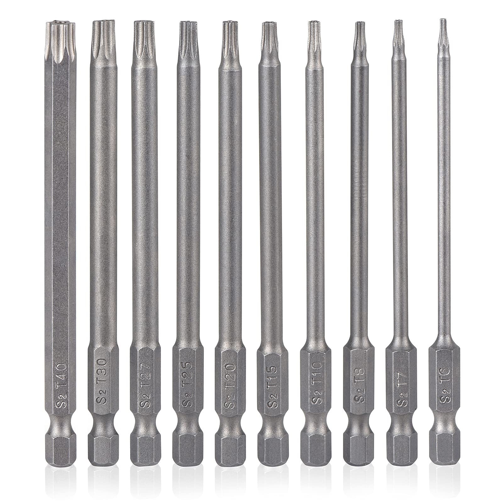 Aoibox  10 Piece Security Torx Bit Set T6 T7 T8 T10 T15 T20 T25 T27 T30 T40 1 4 Inch Shank 4 Inch Length