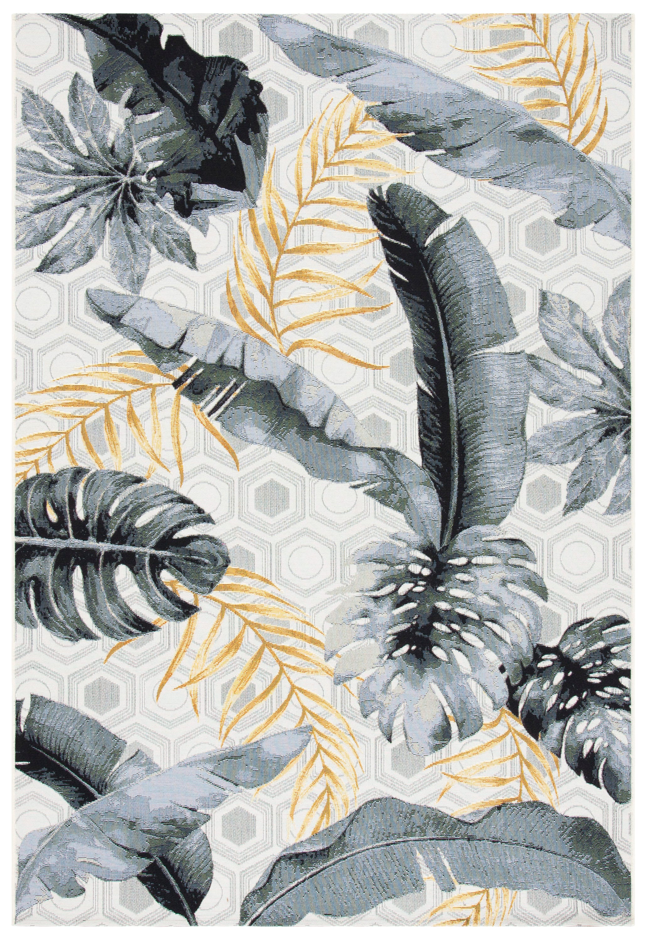 Gray and Gold Rectangular Washable Synthetic Area Rug
