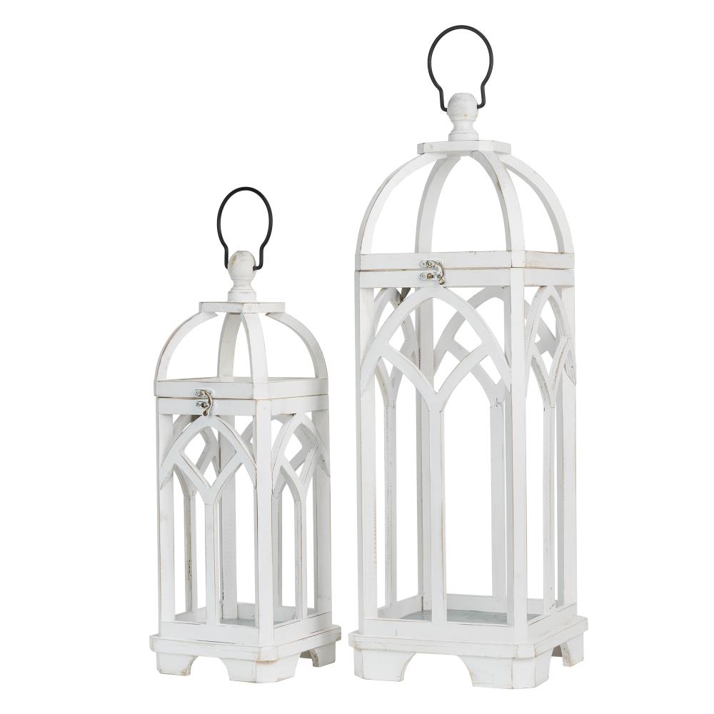 Glitzhome Set of 2 White Farmhouse Wooden Church Window Lanterns, Rustic  Style, Indoor Use, Fits Pillar/Tea-Light/LED Candles, 27.17-in and 19.88-in  H in the Candle Holders department at