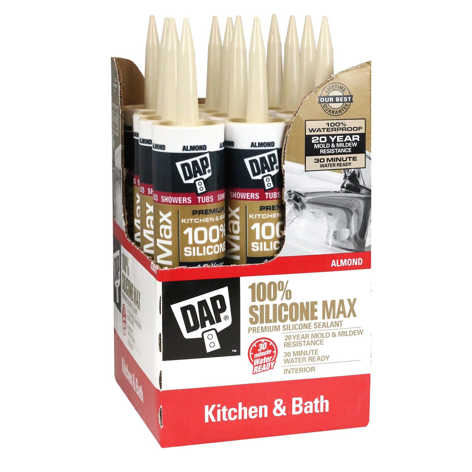 DAP 7079808793SOS Silicone Max 12 -Pack 10.1-oz Kitchen bath Almond Silicone Caulk