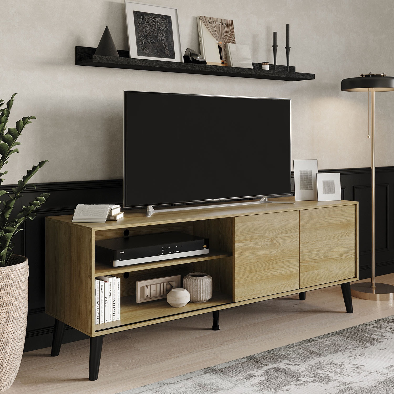 ChaletPosh C7048TV-LOK Modern/Contemporary Light Oak 60.09-in W TV stand ( Accommodates TVs up to 60-in )