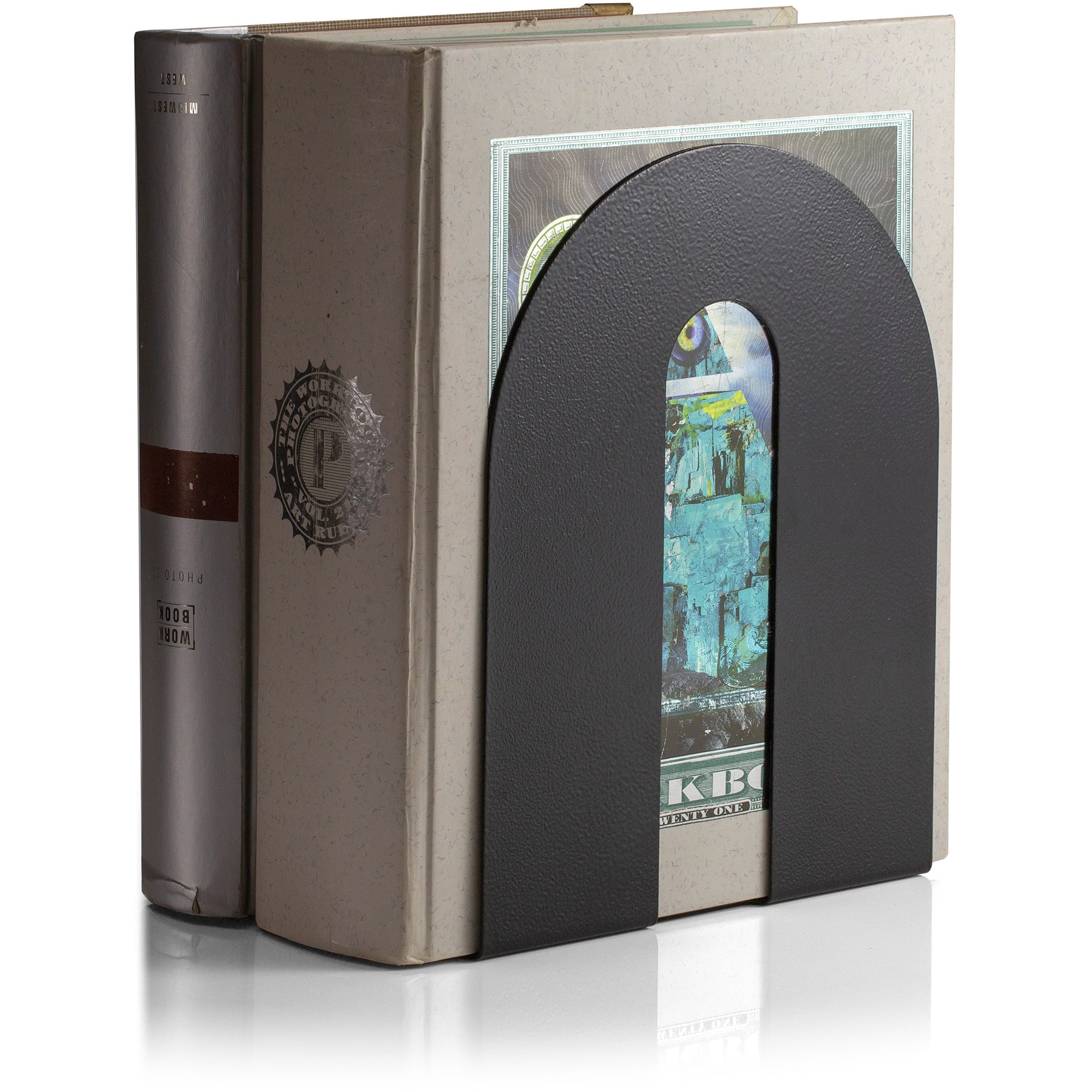 Enamel-Coated Steel Heavy-Duty Bookends with Non-Slip Base, Black