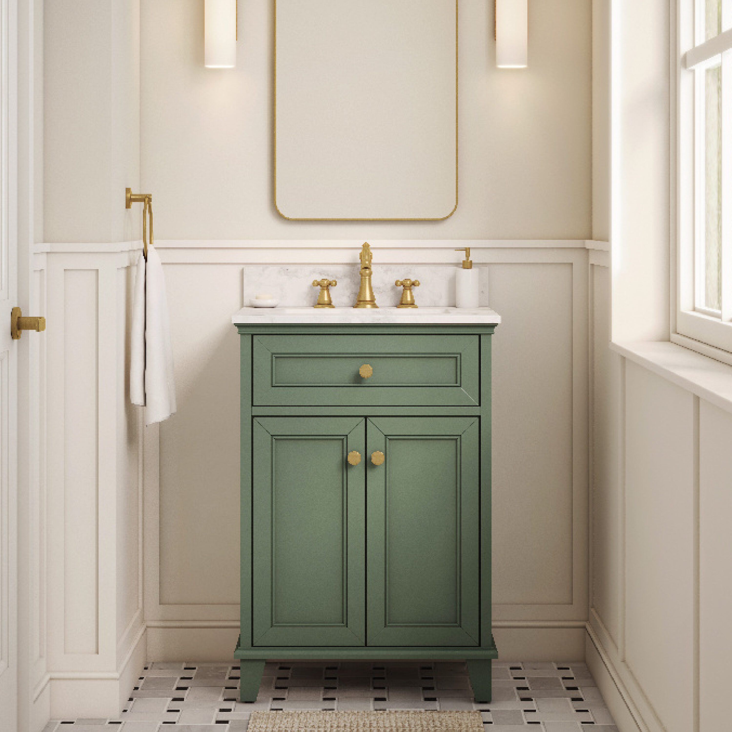 allen + roth LOWE24VPN Lambert 24-in Basil Green Undermount Single Sink Bathroom Vanity with White Engineered Stone Top