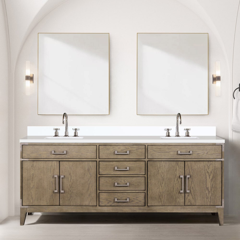 Lexora LVW80DR200 Wilton 80-in Grey Oak Undermount Double Sink Bathroom Vanity with White Quartz Top