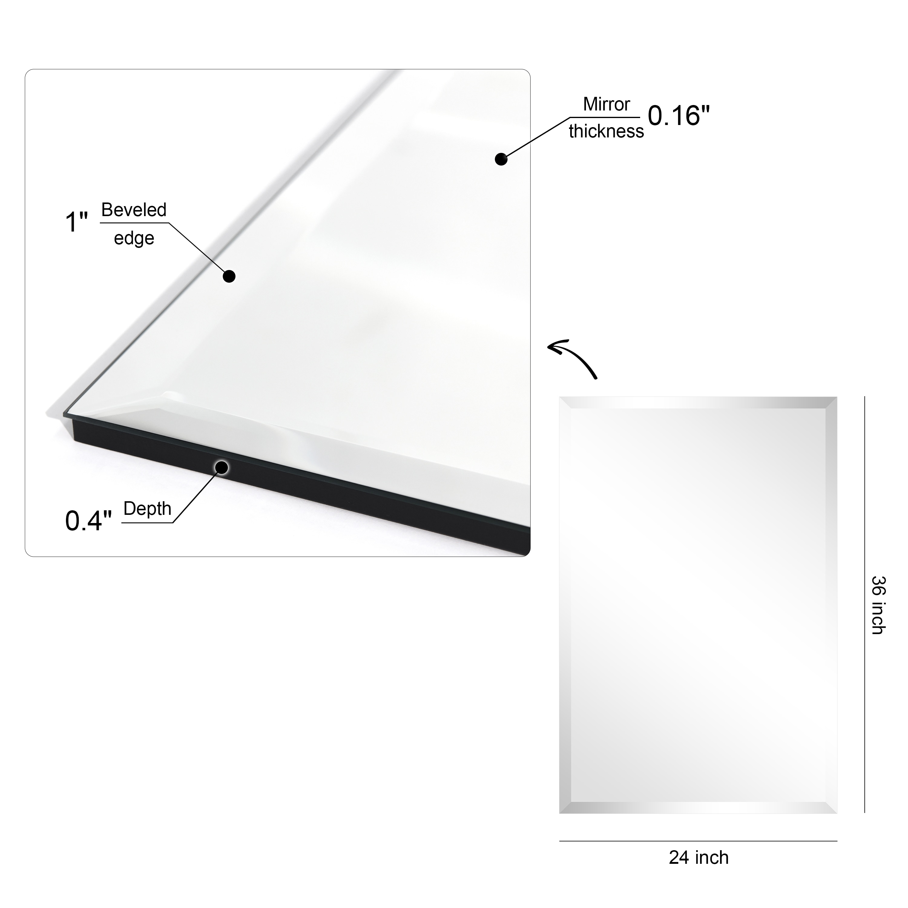 Sleek 24" x 36" Rectangular Frameless Wall Mirror with Beveled Edge