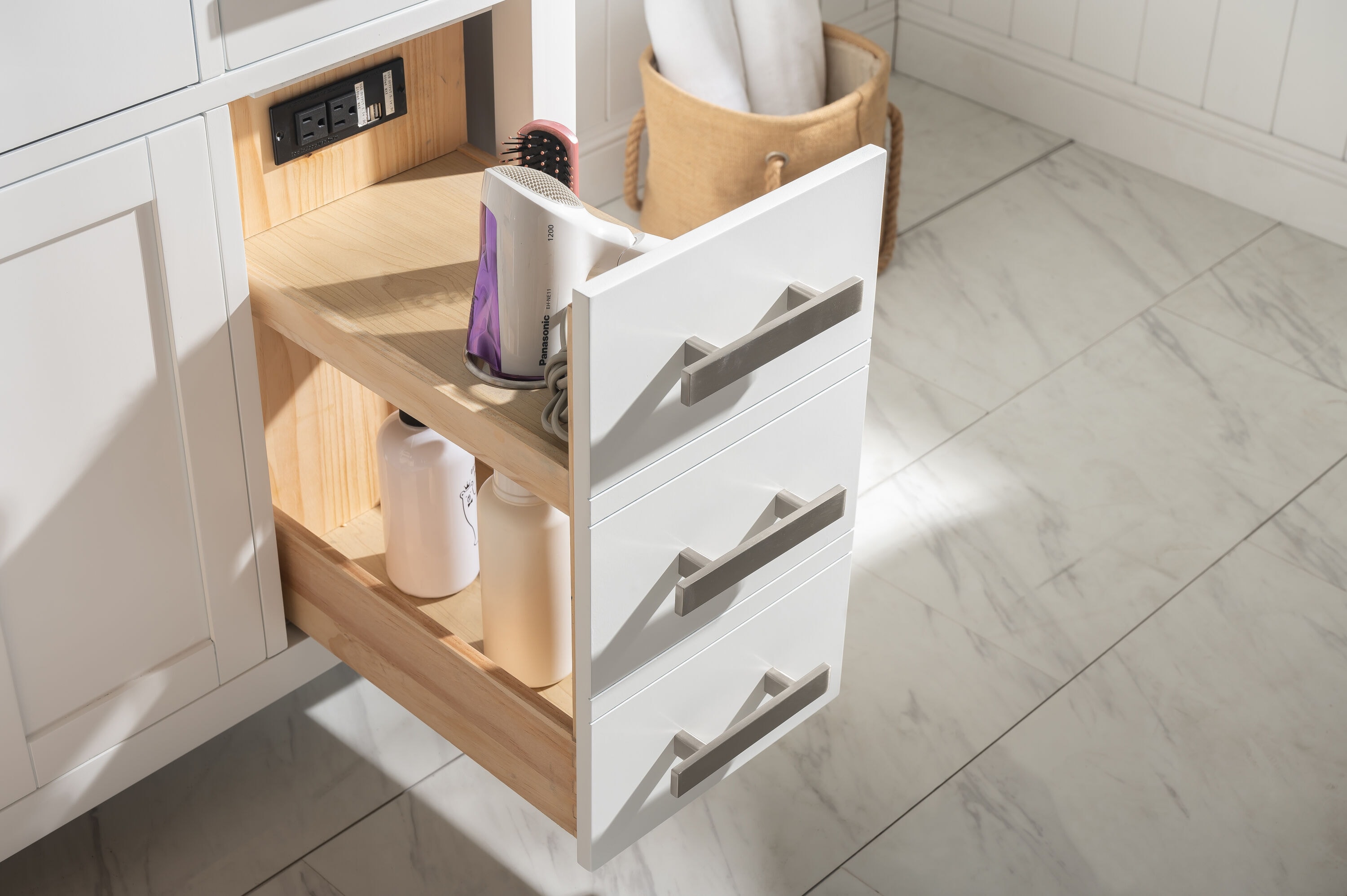 White Quartz Freestanding Single Vanity with Porcelain Sink