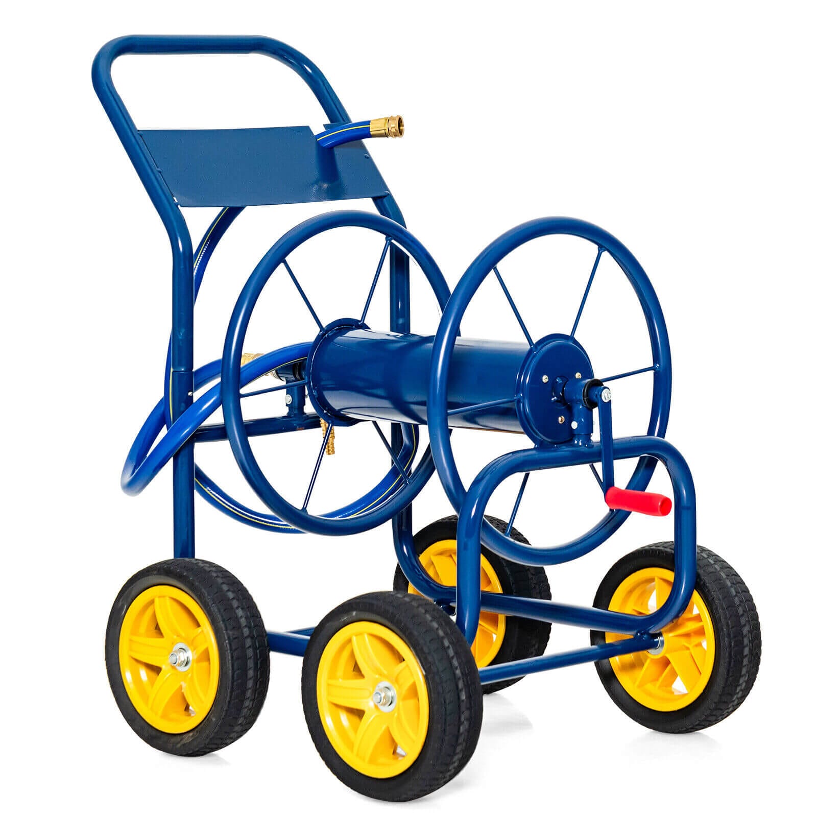 WELLFOR Blue Plastic Garden Hose Reel Cart with Hose Guide - 330ft