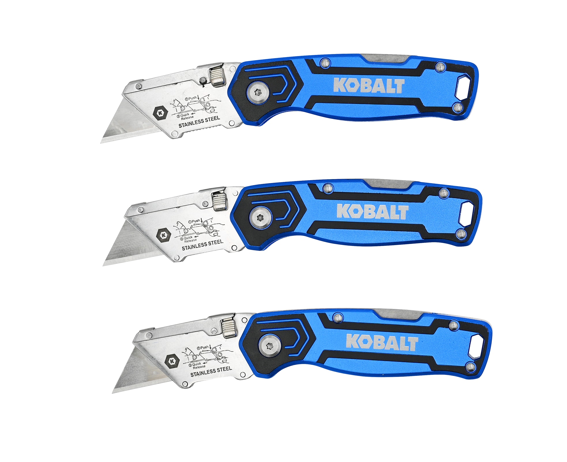 Folding Utility Knife with Blades– Set of 3 Heavy Duty Retractable Box  Cutter with Aluminum Handle, Blade Lock, Belt Clip, 9 Extra Blades by  Stalwart