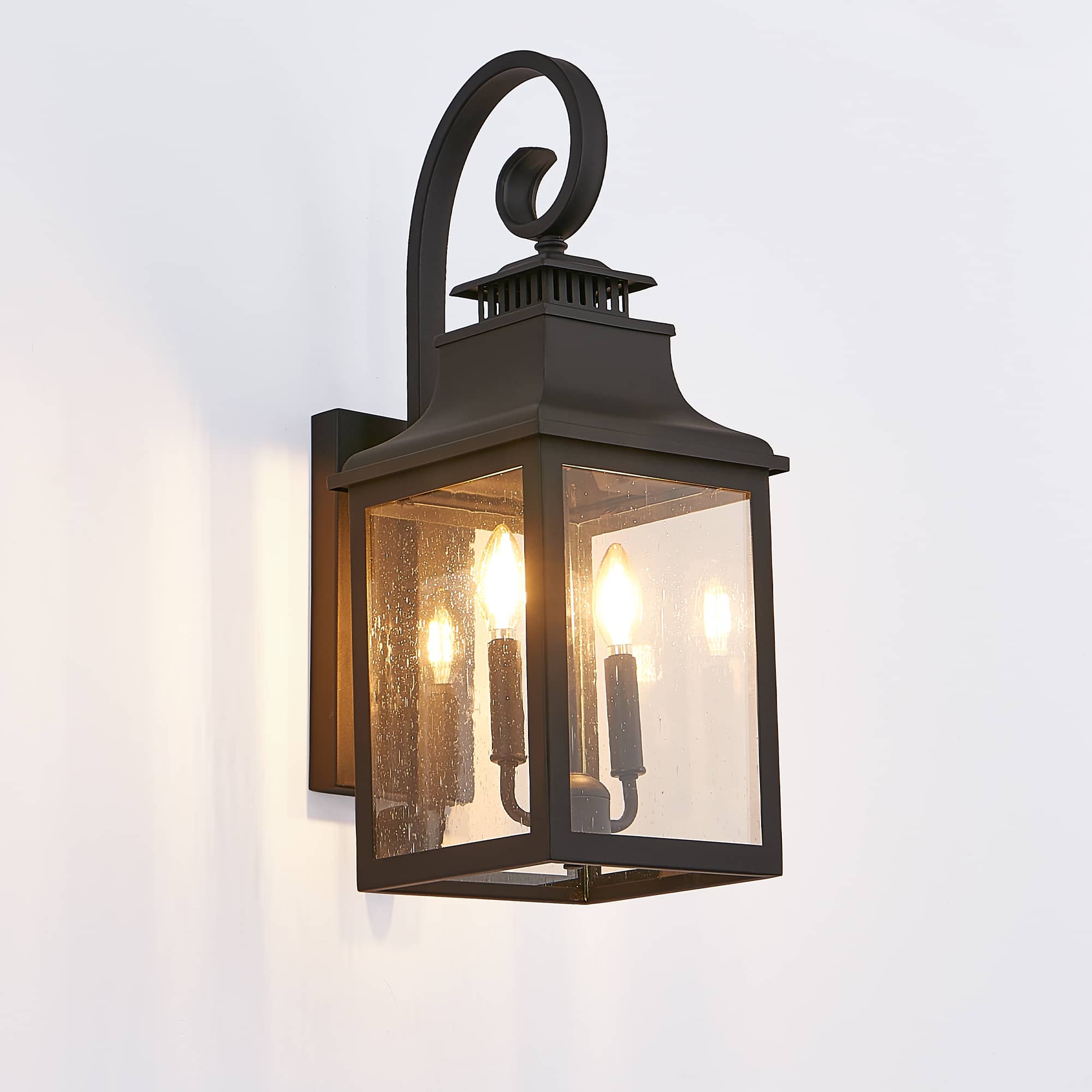 JCFL 23 in. H Black Aluminium Outdoor Wall Lantern Light – Vintage Black Metal Sconce