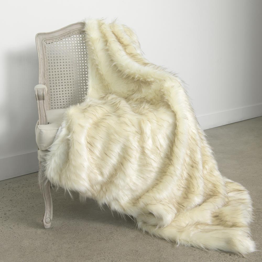 Best Home Fashion 58 inW X 60 inL Faux Fur Throw Iced Fox Ivory