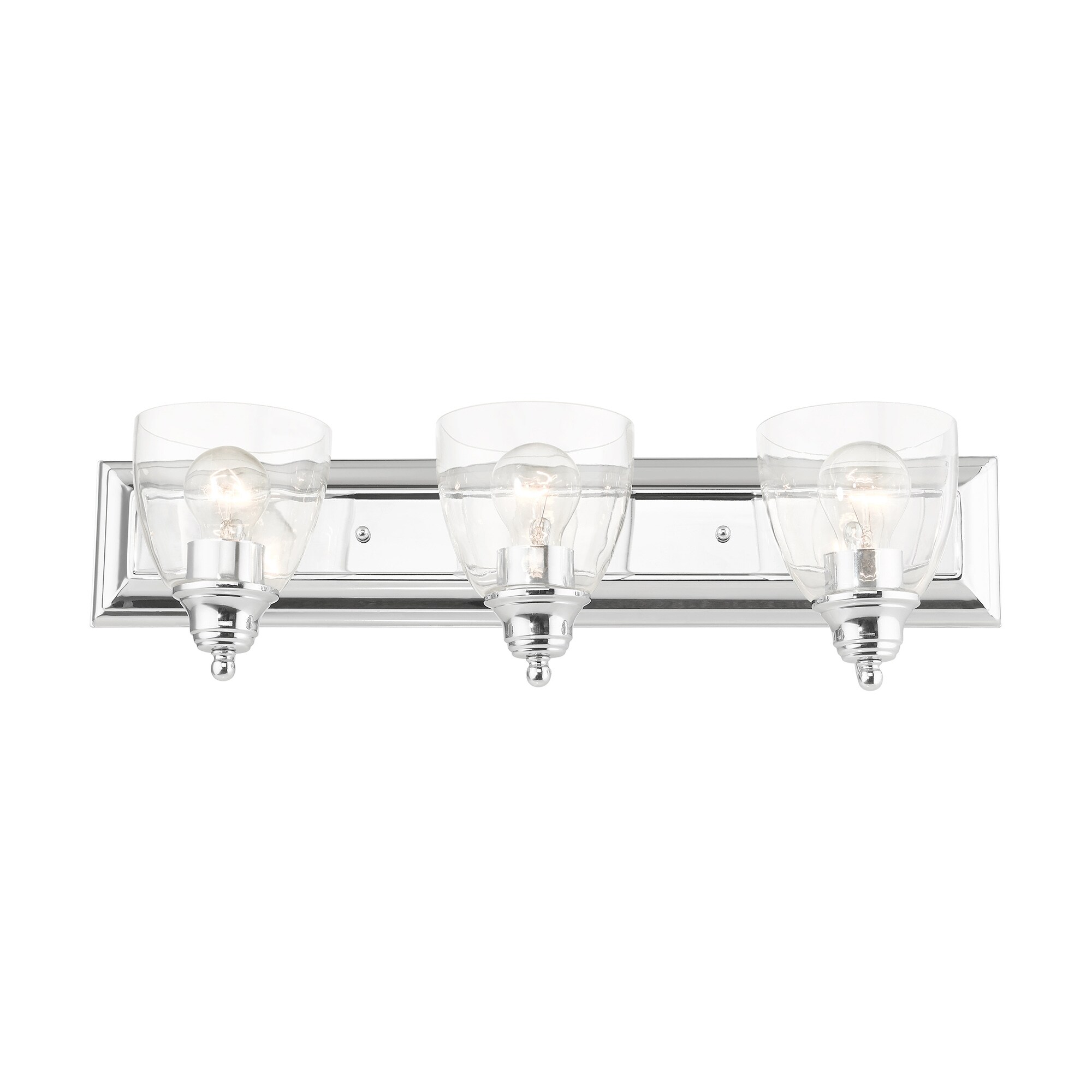 Elegant Polished Chrome 3-Light Vanity Sconce with Hand Blown Glass Shades