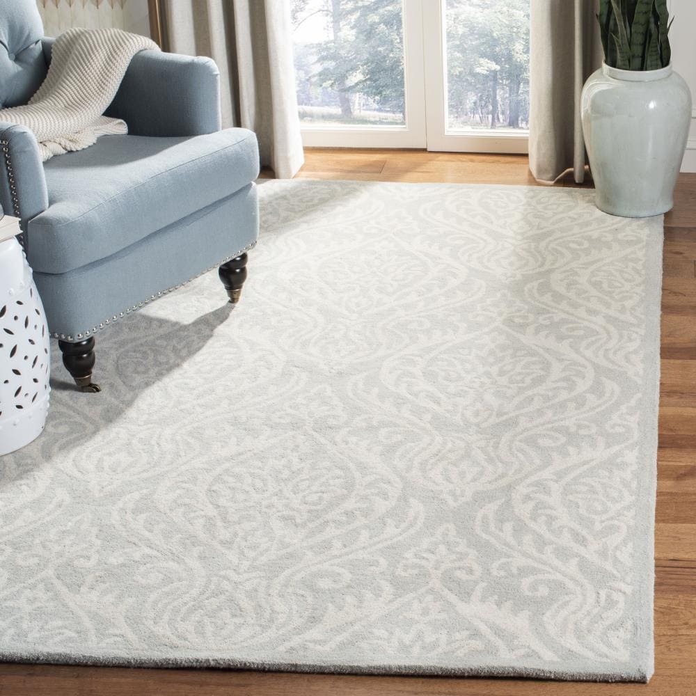 Hand-Tufted Silver Ivory Square Wool-Blend 6' Rug