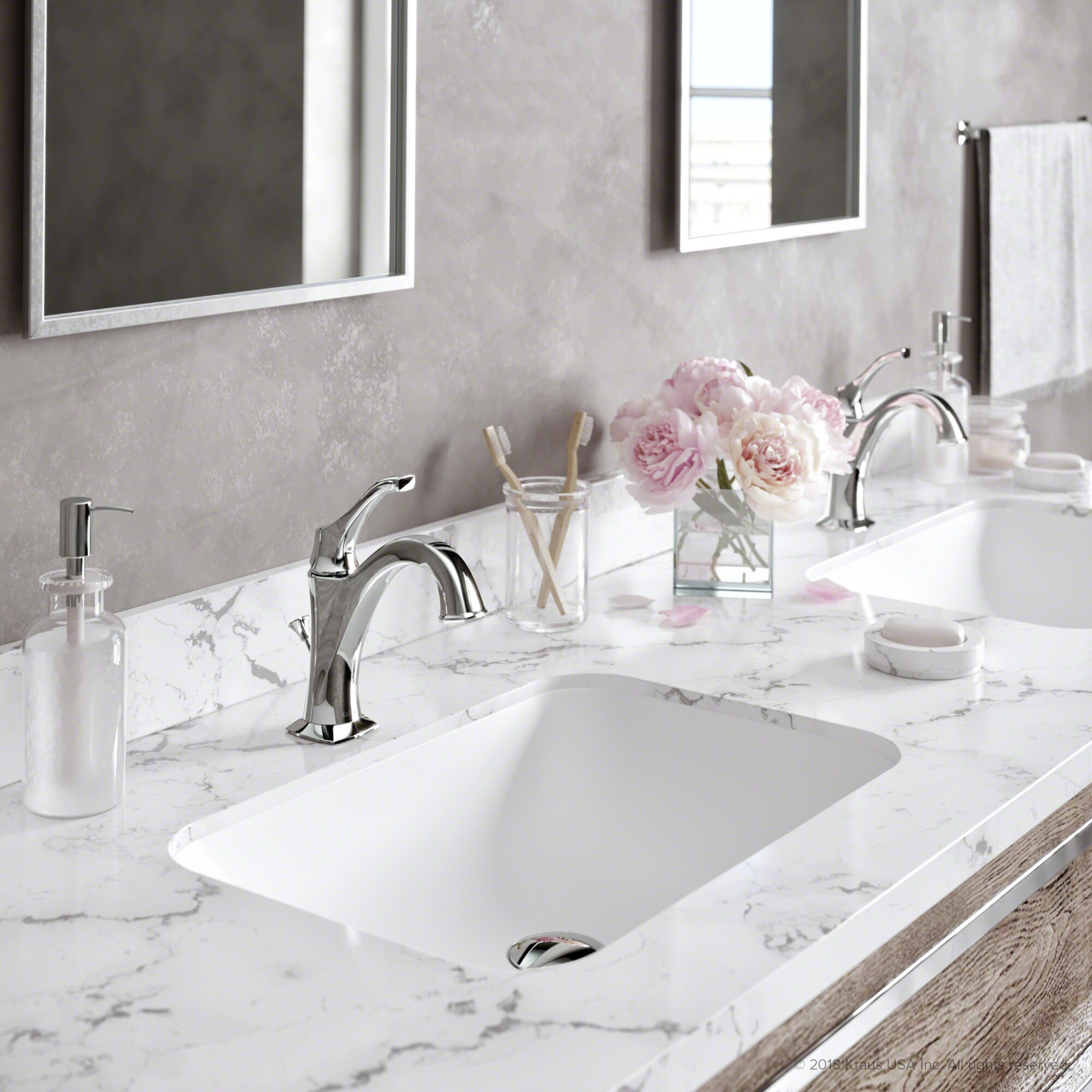 Arlo Chrome Single Handle Brass Bathroom Faucet Set